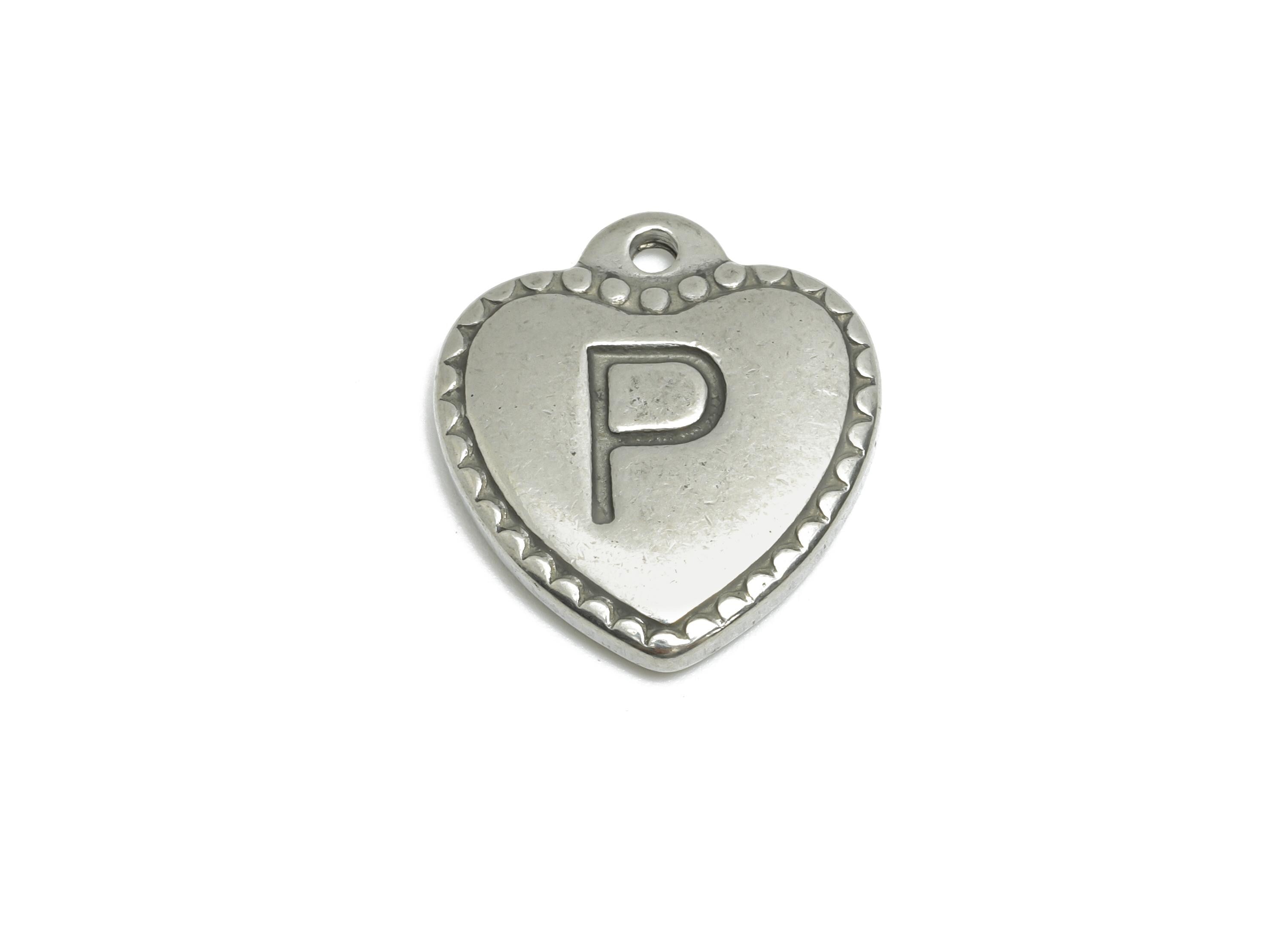 Stainless Steel Heart Pendant - Letter P Charm for Necklace - Vintage Romantic Jewelry - Custom Jewelry Component - 17x16x2.83mm - SS1952 - DOMEDBAZAAR