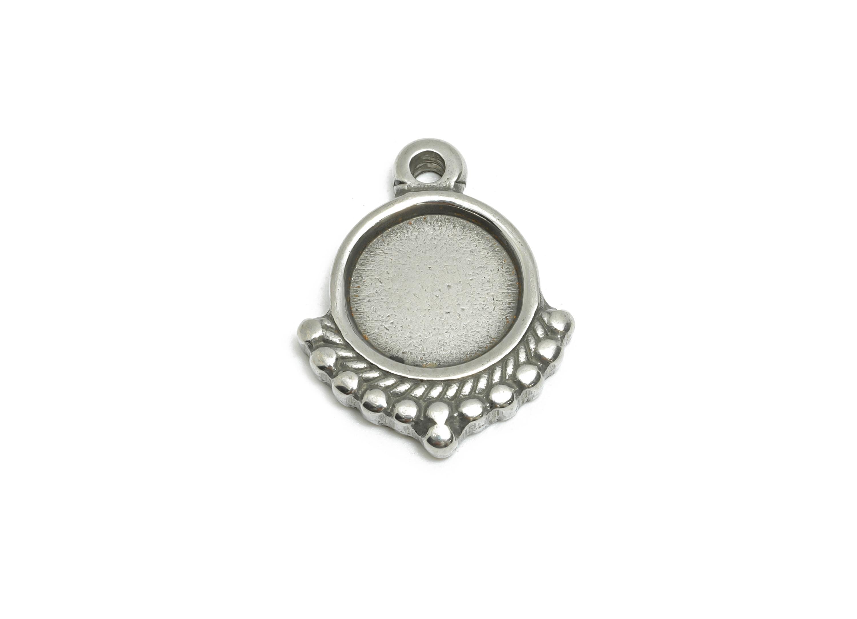 Stainless Steel Bezel Pendant - Vintage Charm for Necklace - Gemstone Setting Pendant - Customizable Jewelry Component - 19x15x2mm - SS1934 - DOMEDBAZAAR
