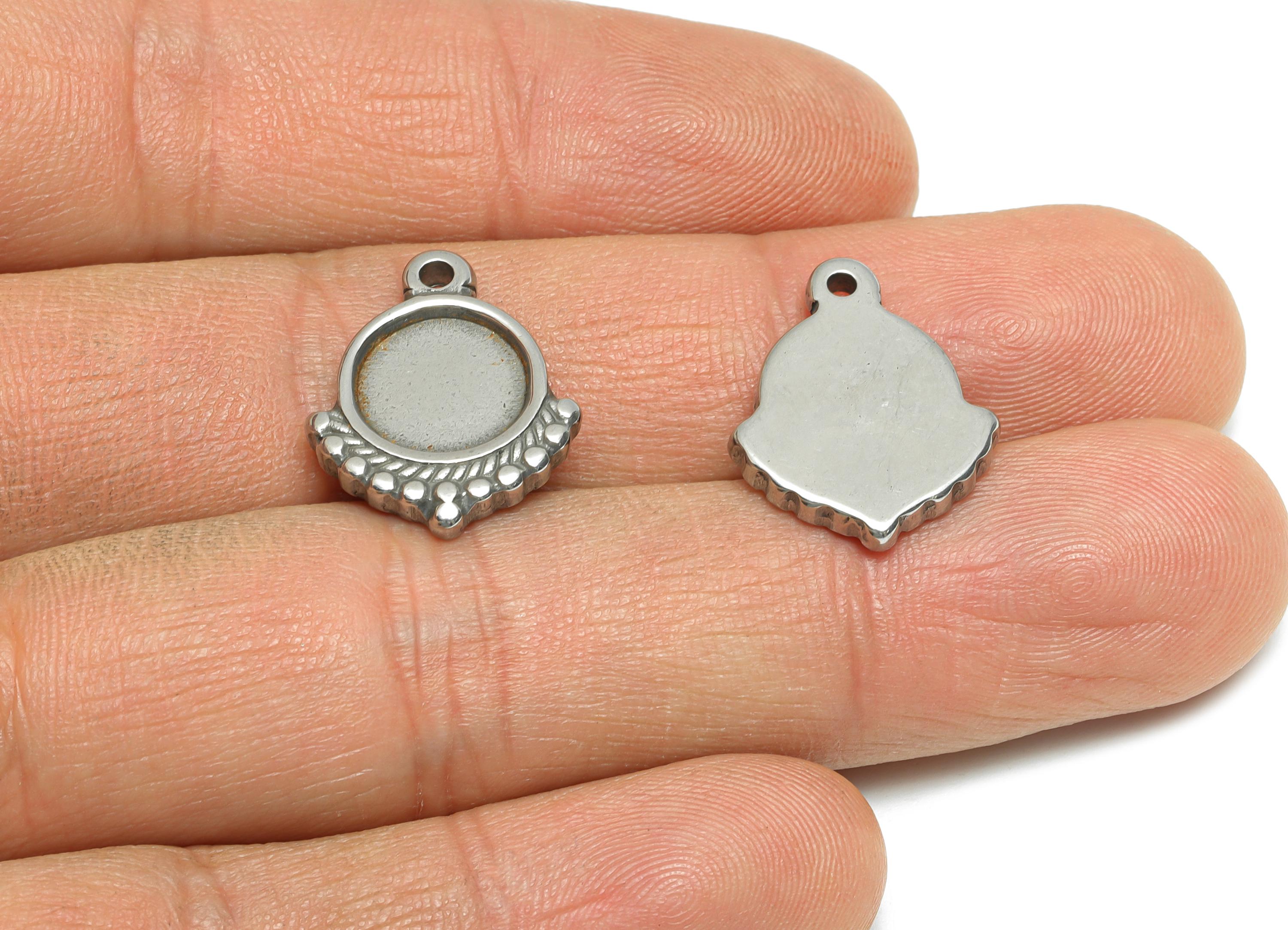 Stainless Steel Bezel Pendant - Vintage Charm for Necklace - Gemstone Setting Pendant - Customizable Jewelry Component - 19x15x2mm - SS1934 - DOMEDBAZAAR