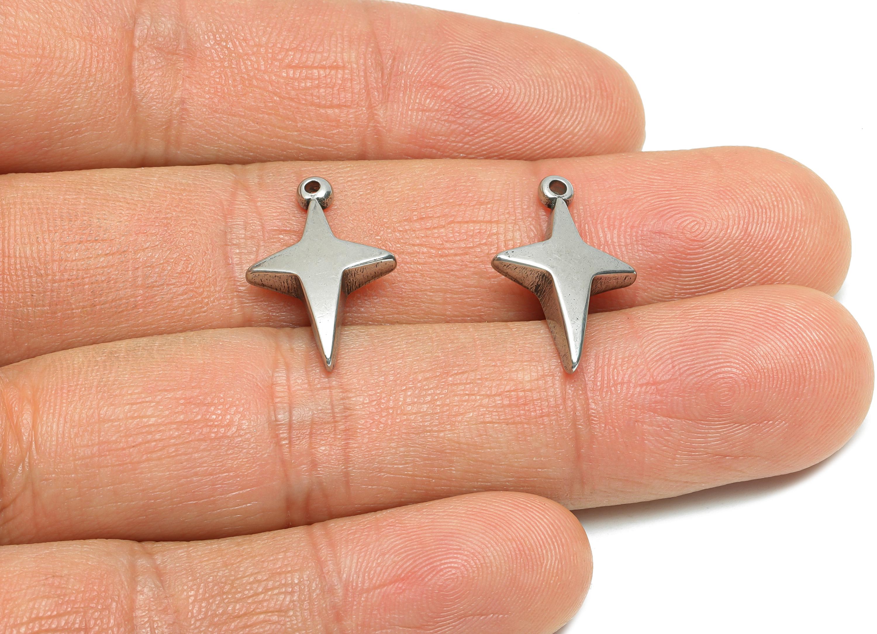 Steel Star Pendant - Shiny Celestial Star Pendant for Necklace - Minimalist Metal Star Charms - Steel Findings - 21x13.27x3.92mm - SS1798 - DOMEDBAZAAR
