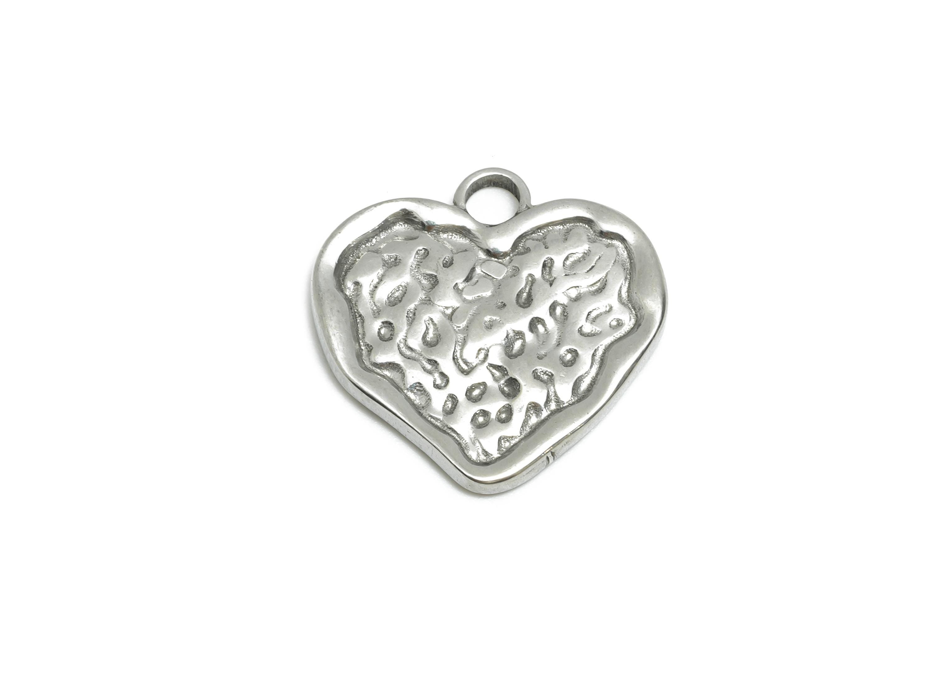 Stainless Steel Heart Charms - Hammered Heart Pendant for Necklace - Textured Metal Heart Charm - Steel Jewelry - 17.96x18x1.9mm - SS1756 - DOMEDBAZAAR