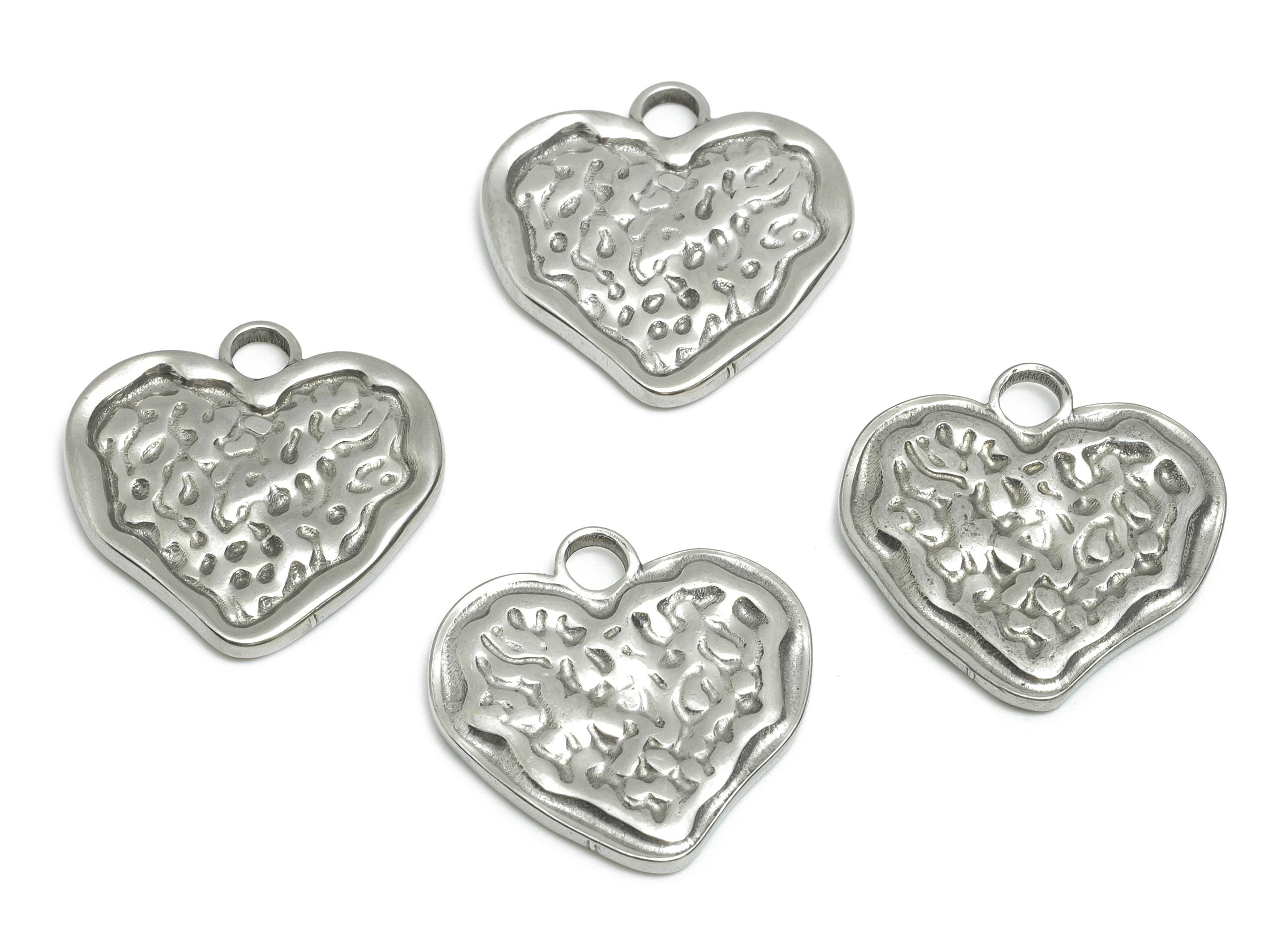 Stainless Steel Heart Charms - Hammered Heart Pendant for Necklace - Textured Metal Heart Charm - Steel Jewelry - 17.96x18x1.9mm - SS1756 - DOMEDBAZAAR