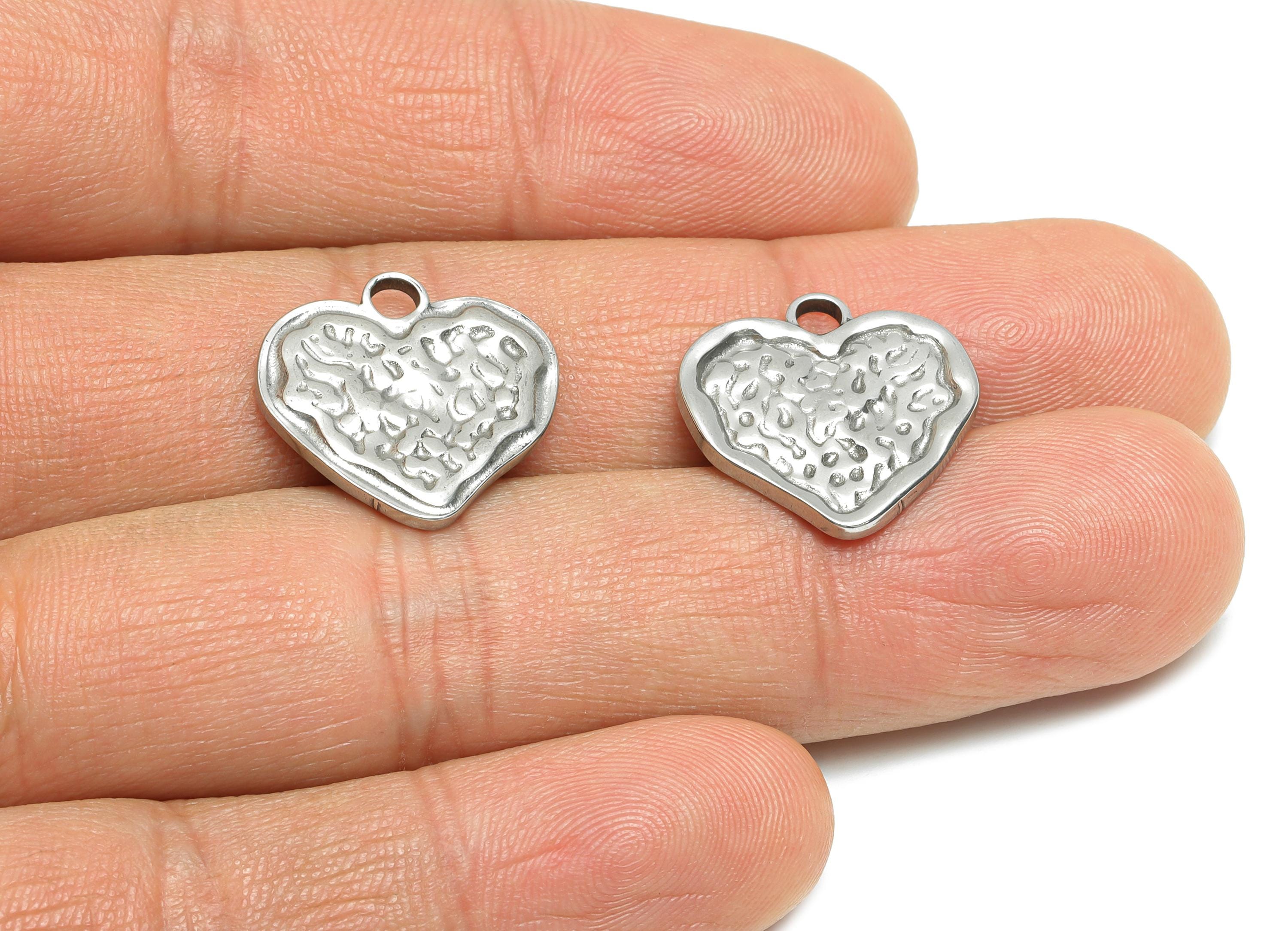 Stainless Steel Heart Charms - Hammered Heart Pendant for Necklace - Textured Metal Heart Charm - Steel Jewelry - 17.96x18x1.9mm - SS1756 - DOMEDBAZAAR