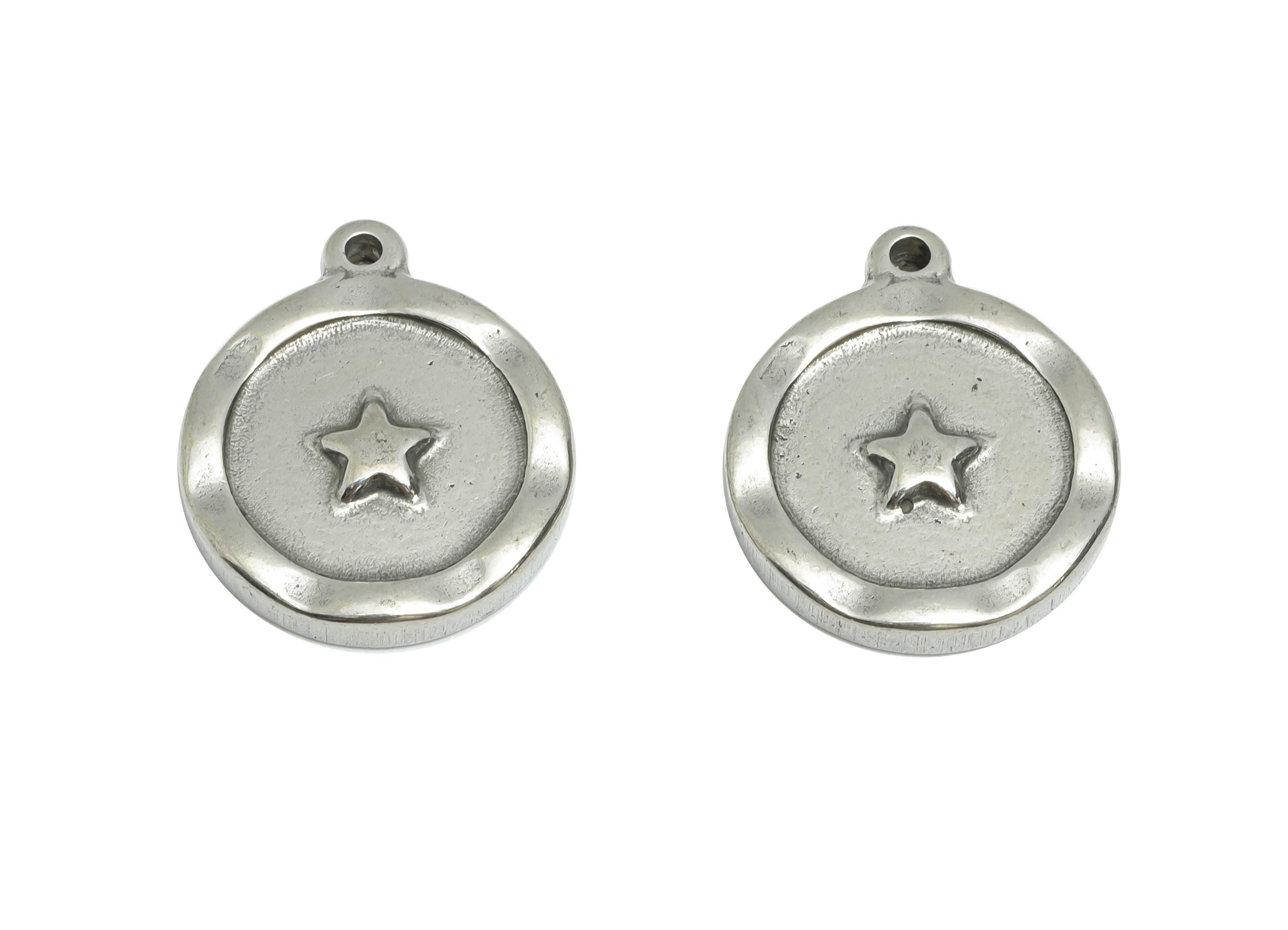 Steel Star Charms - Detailed Celestial Star Charms - Minimalist Silver Cosmic Pendant - Steel Jewelry Accessory - 18.02x15.4x2.67mm - SS1893 - DOMEDBAZAAR