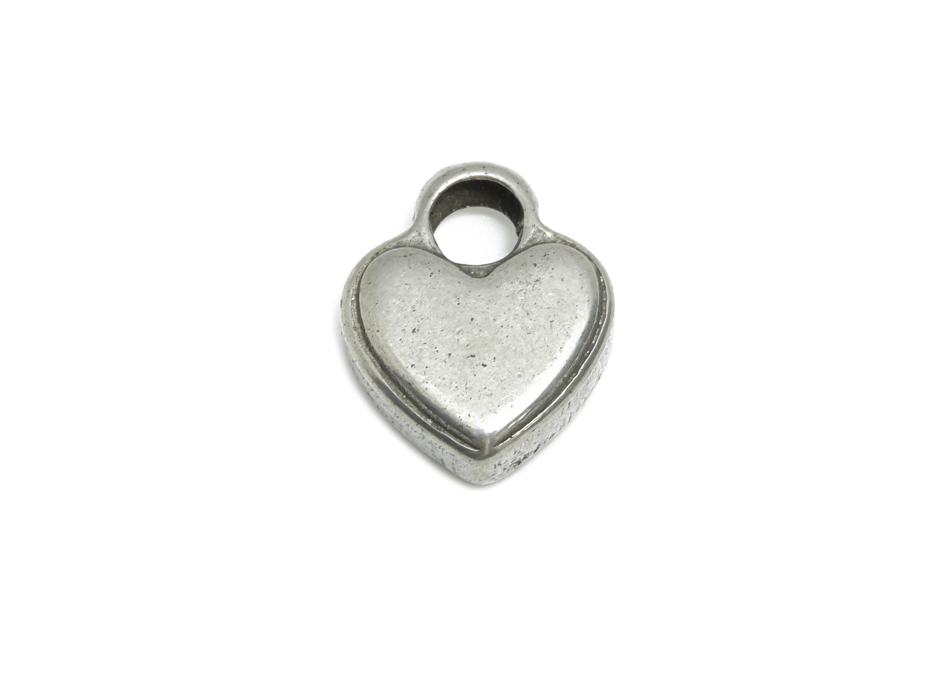 Stainless Steel Heart Charms - Romantic Silver Heart Bracelet Charm - Vintage Love Charms - Steel Jewelry Making - 13.63x11x3.7mm - SS1842 - DOMEDBAZAAR