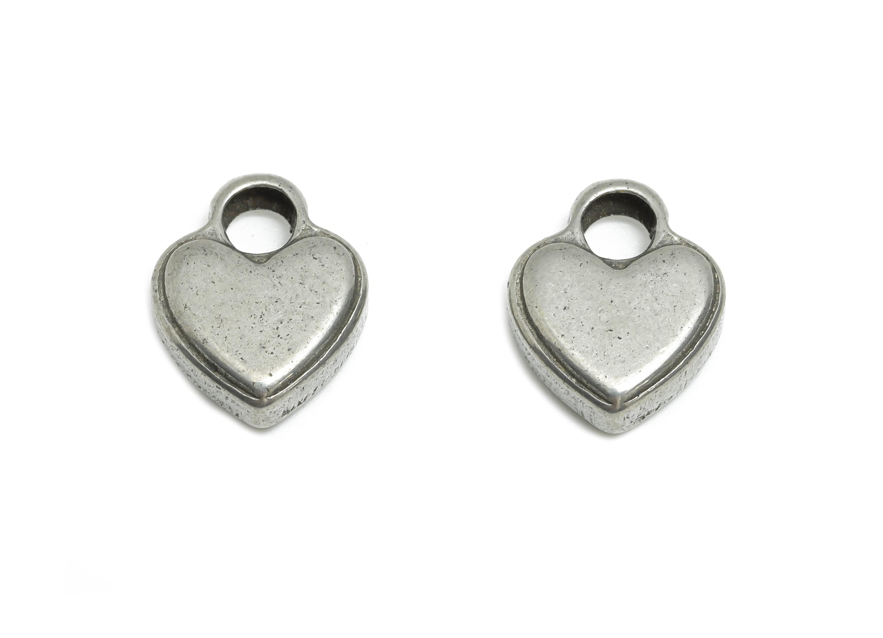 Stainless Steel Heart Charms - Romantic Silver Heart Bracelet Charm - Vintage Love Charms - Steel Jewelry Making - 13.63x11x3.7mm - SS1842 - DOMEDBAZAAR