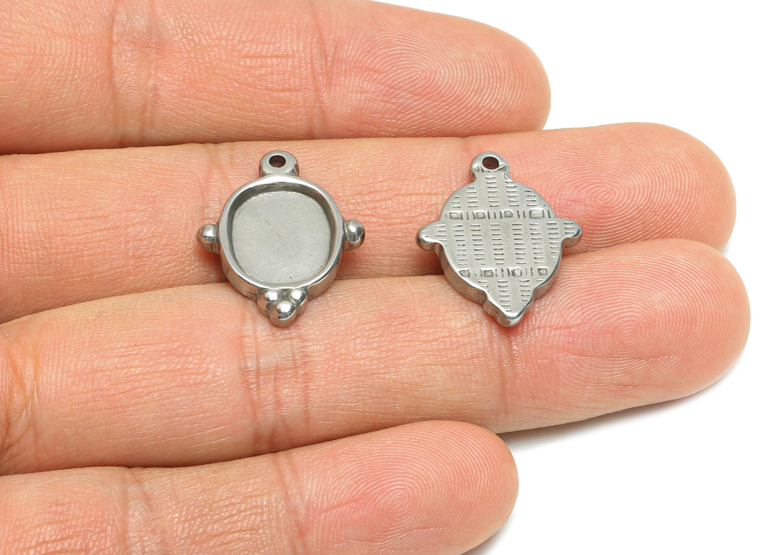 Stainless Steel Oval Charm - Vintage Geometry Charms - Minimalist Bezel Setting Pendant - Customizable Jewelry Base - 21x17x2.73mm - SS1927 - DOMEDBAZAAR