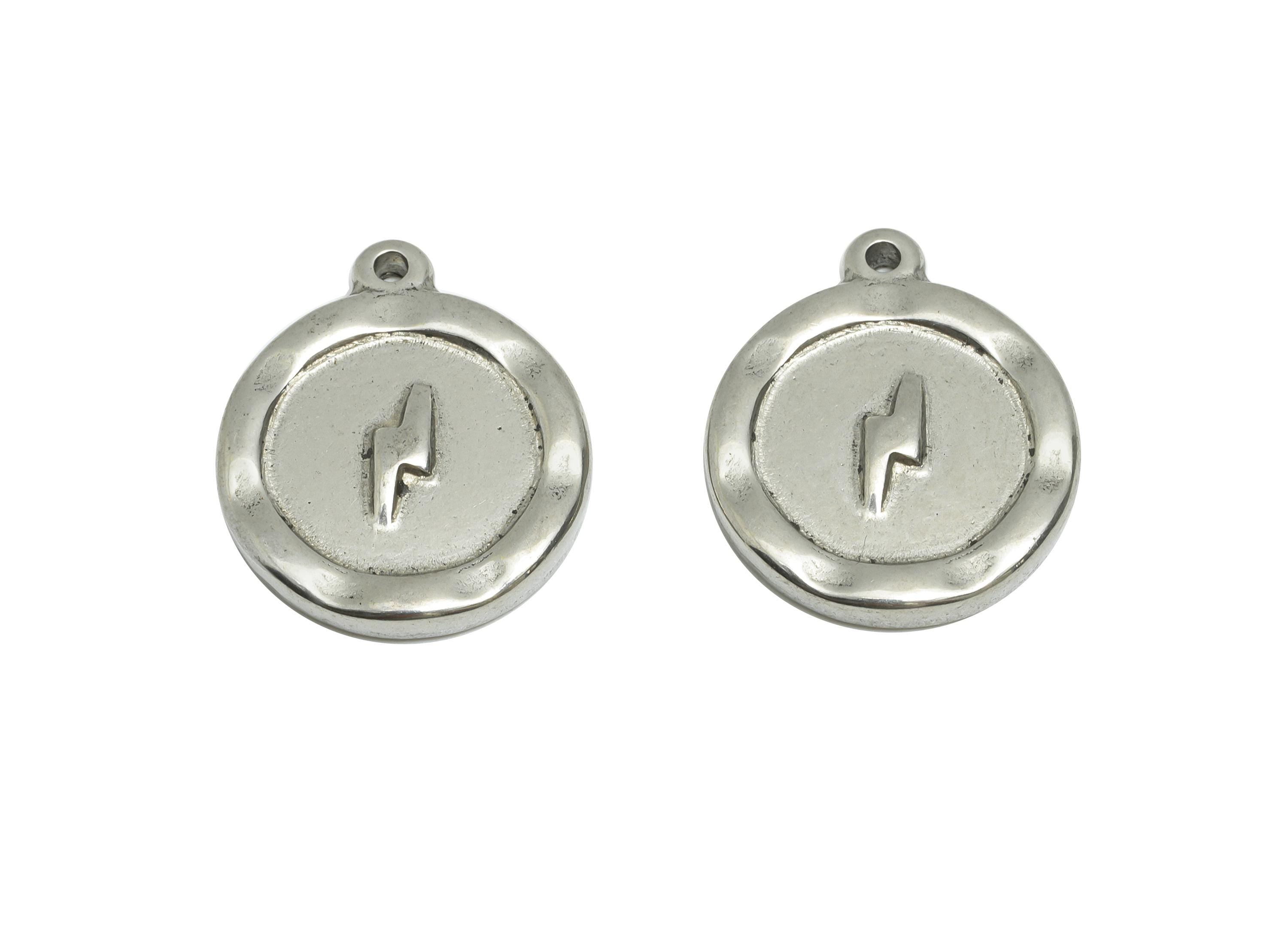 Steel lightning Pendant - Hammered Jewelry For Necklace - Minimalist Round Pendant with lightning - Whimsical Jewelry - 18x15x2mm - SS1892 - DOMEDBAZAAR