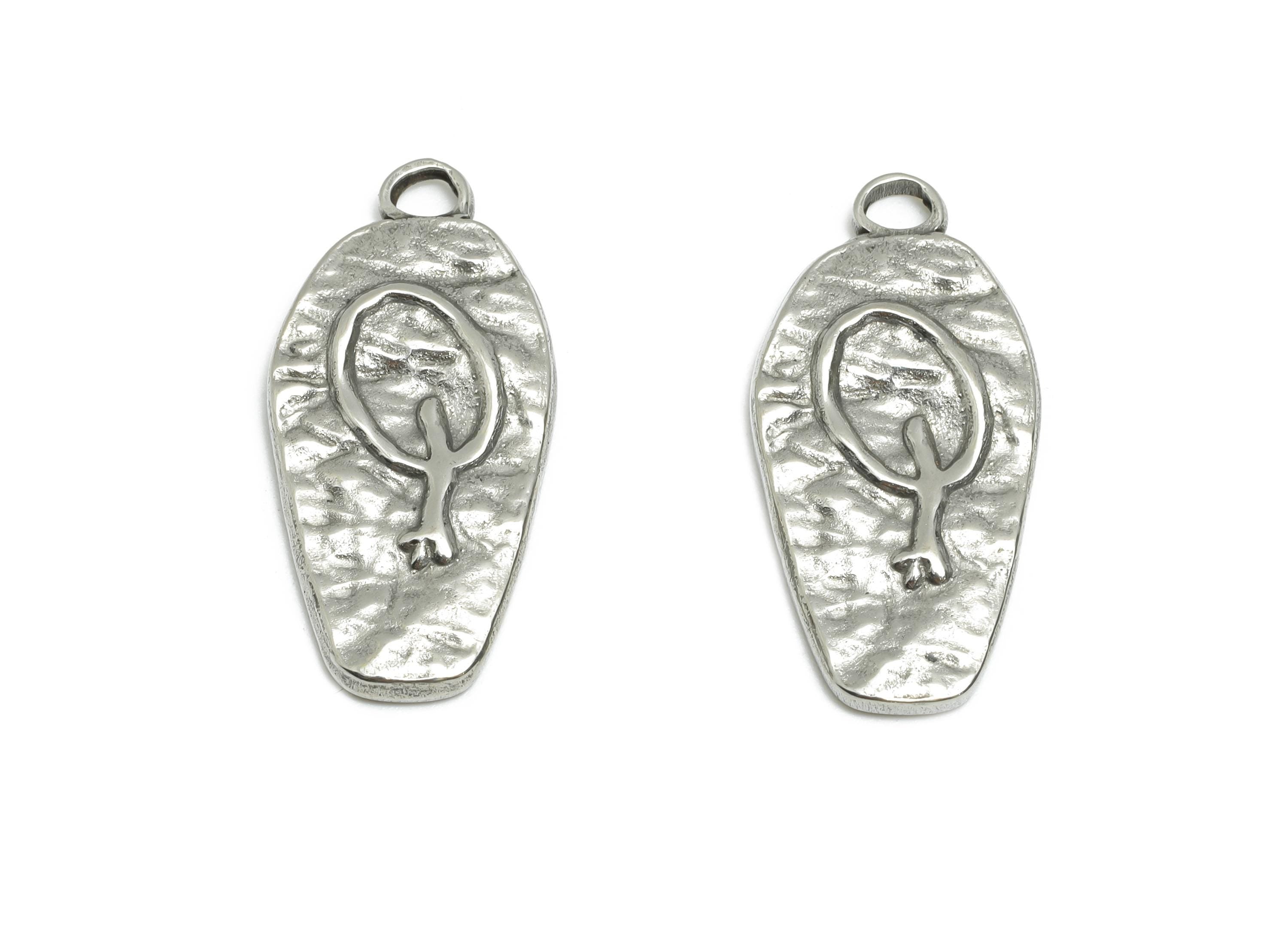 Stainless Steel Artisan Pendant - Steel Hammered Pendant for Necklace - Textured Charm Steel Jewelry Component - 24x11x2.23mm - SS1844 - DOMEDBAZAAR