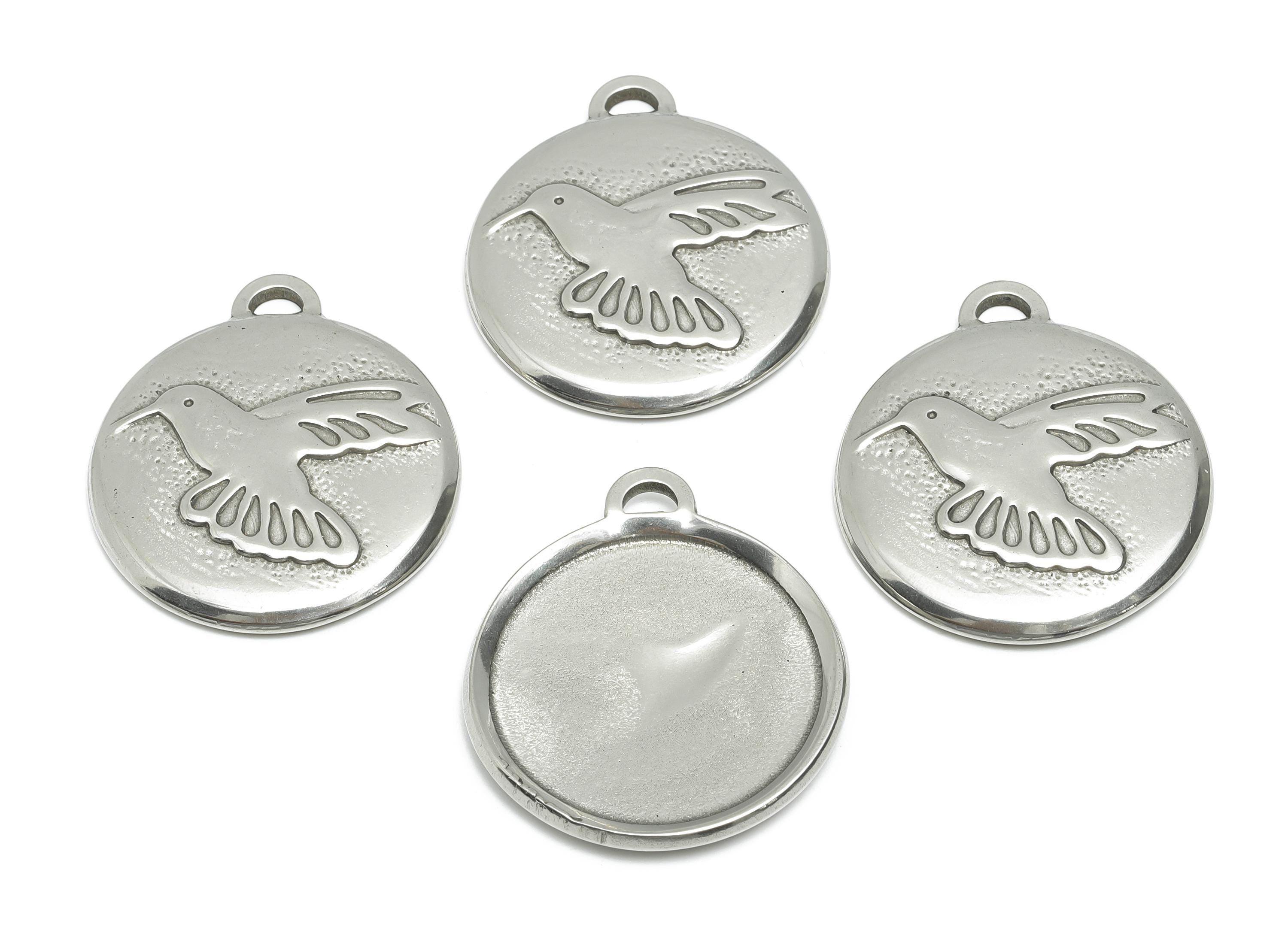 Stainless Steel Bird Charm - Textured Bird Pendant for Necklace - Freedom Detailed Feathers - Steel Jewelry - 34x30x3.06mm - SS1972 - DOMEDBAZAAR