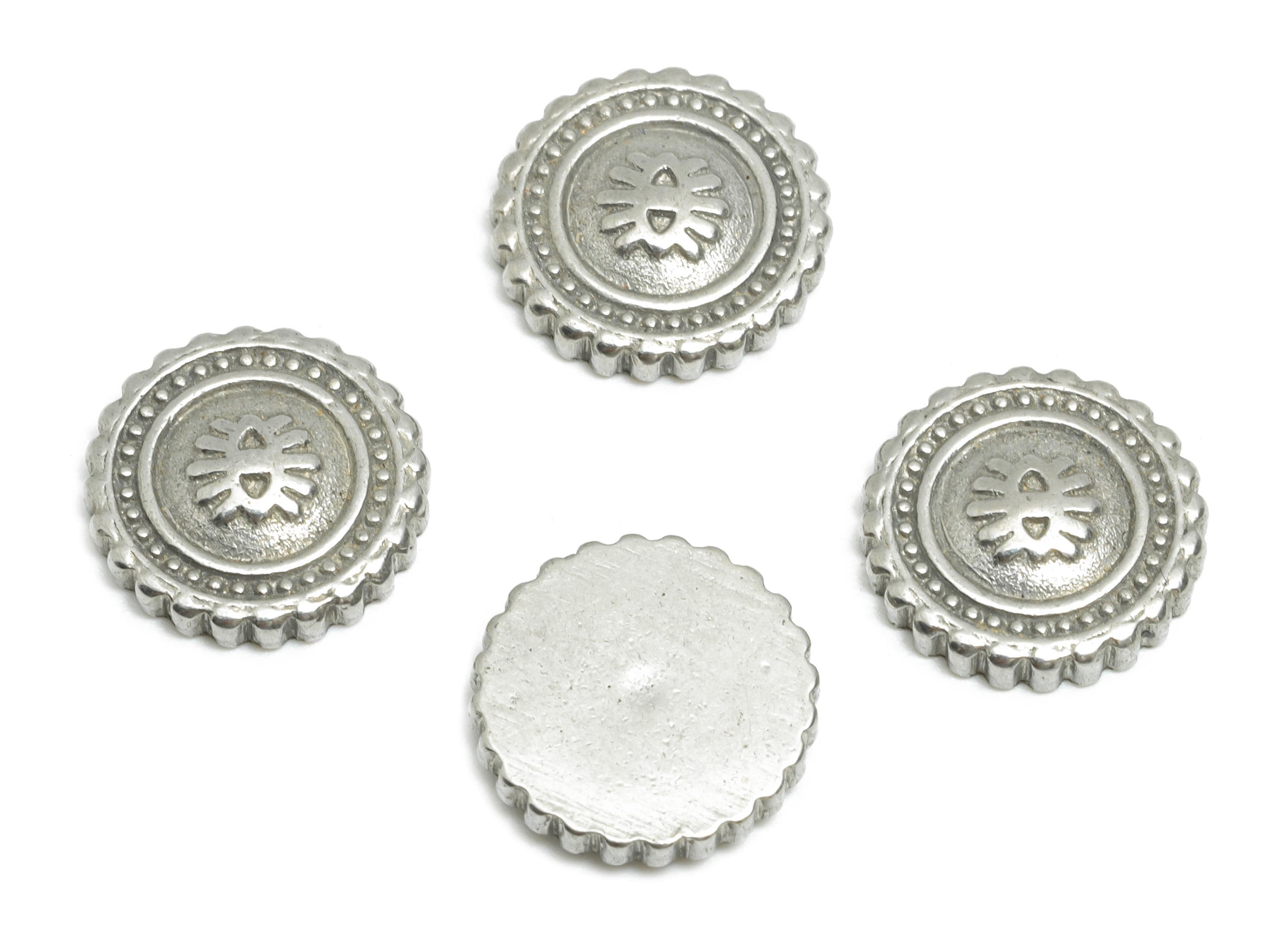 Stainless Steel Vintage Charm - Metal Silver Geometric Charm - Textured Round Charm - Artisan Jewelry Finding - 10.49x10.5x2.37mm - SS1804 - DOMEDBAZAAR