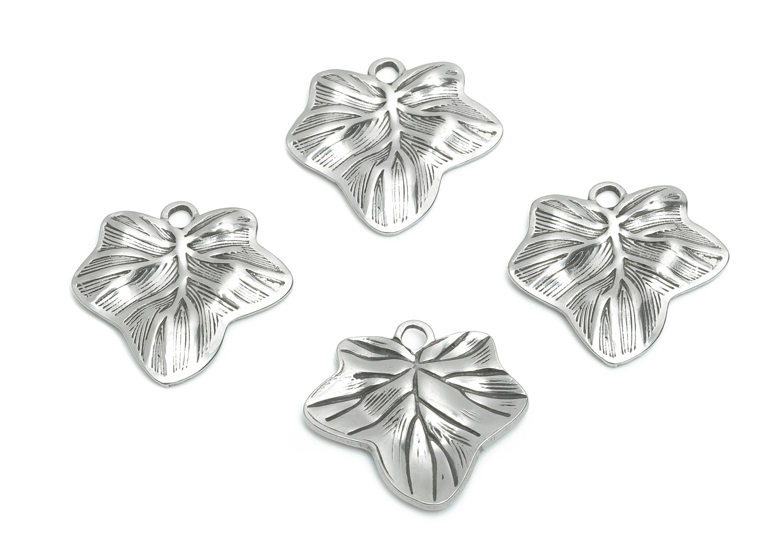 Stainless Steel Leaf Charms - Textured Silver Leaf Pendant - Elegant Botanical Leaf Charms - Steel Jewelry Component - 18x19.8x2mm - SS2128 - DOMEDBAZAAR