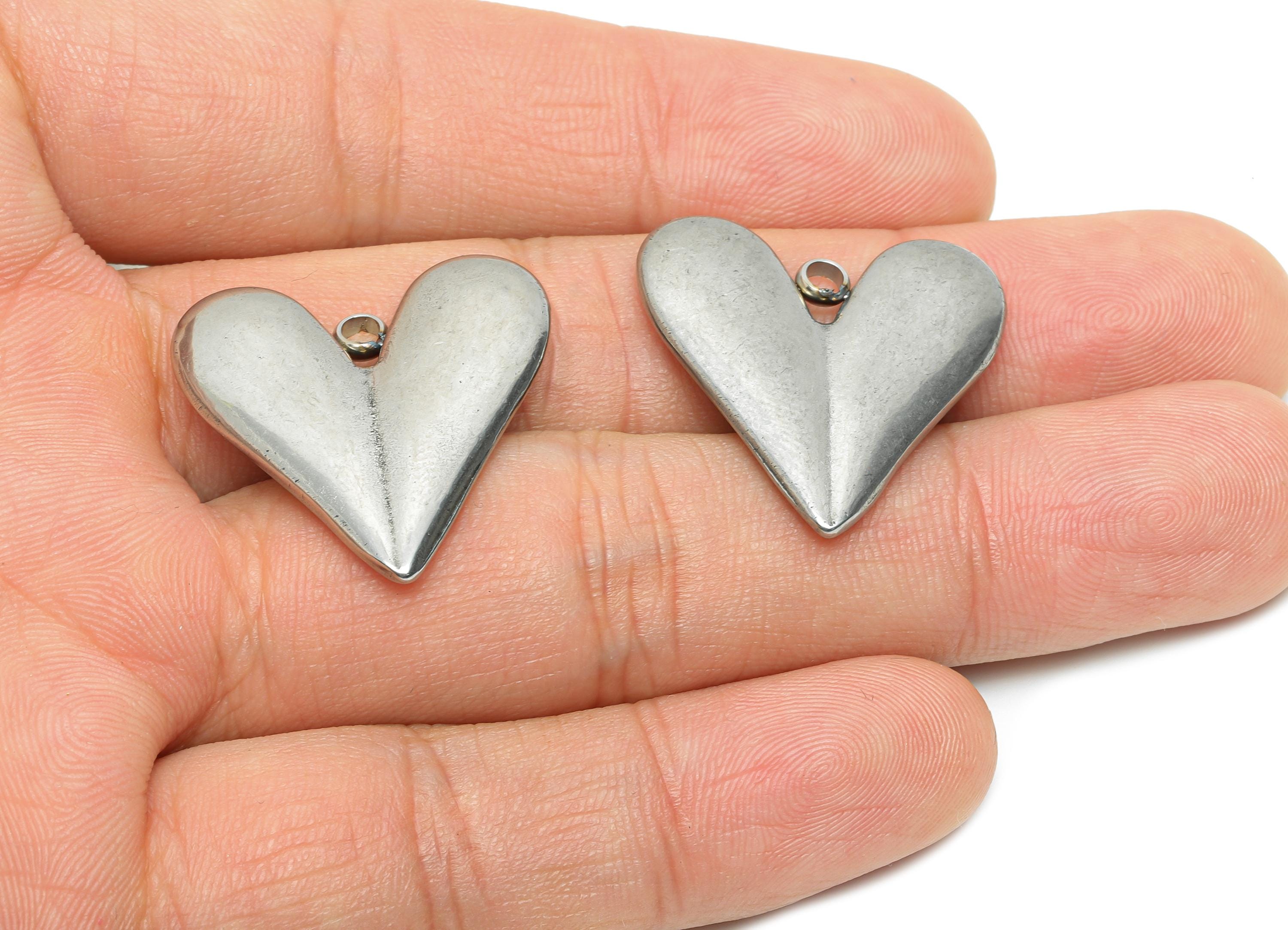 Stainless Steel Heart Pendant - Minimalist Metal Heart Necklace Pendant - Unique Handmade Jewelry - Steel Finding - 26.4x25.58x3mm - SS2189 - DOMEDBAZAAR