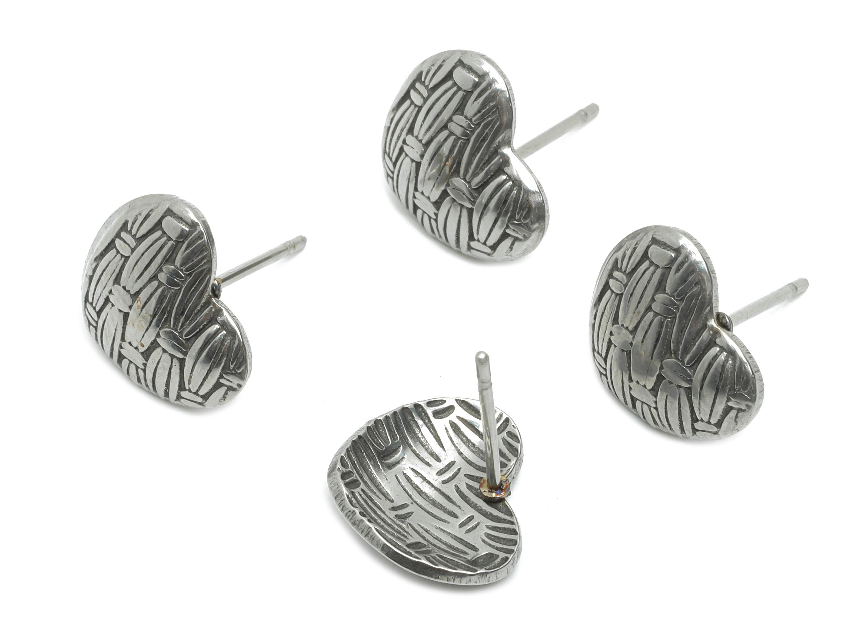 Stainless Steel Heart Studs - Woven Pattern Heart Earring Post - Vintage Love Heart Earring Stud - Steel Jewelry - 10.9x12x2.96mm - SS2184 - DOMEDBAZAAR