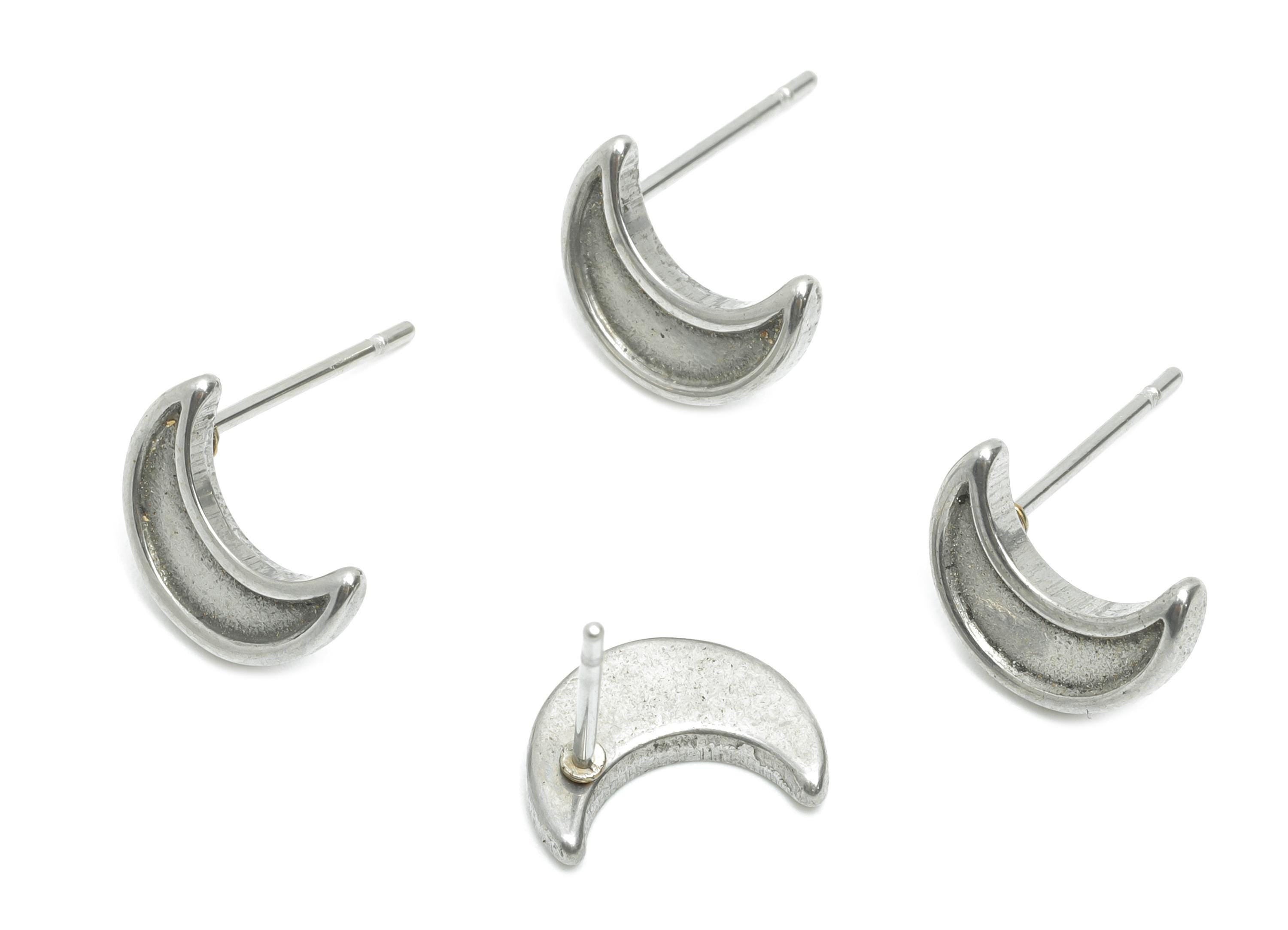 Stainless Steel Crescent Studs - Silver Celestial Moon Earring Post - Simple Moon Earring Stud - Steel Jewelry - 10.66x7.97x1.78mm - SS2151 - DOMEDBAZAAR