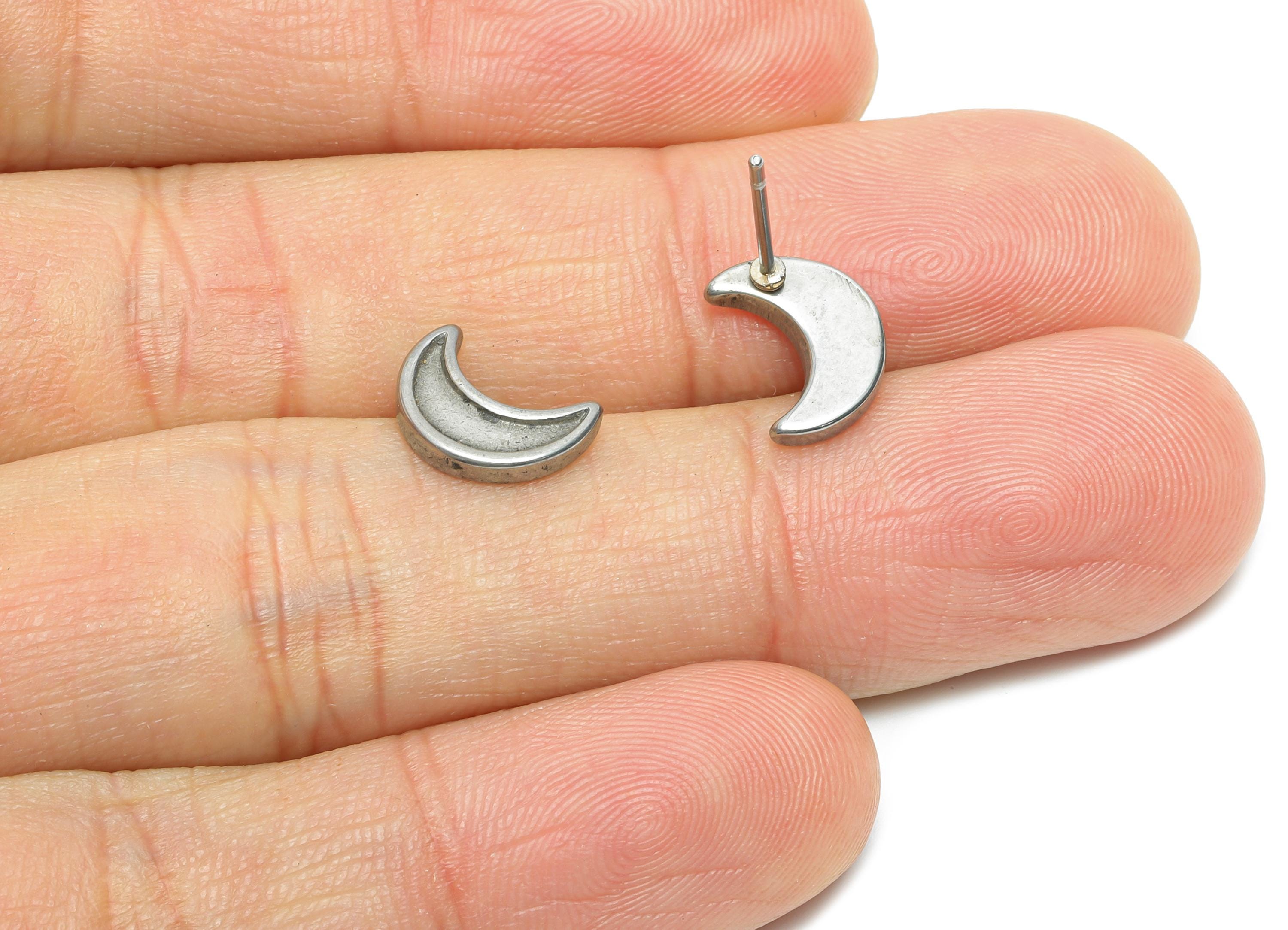 Stainless Steel Crescent Studs - Silver Celestial Moon Earring Post - Simple Moon Earring Stud - Steel Jewelry - 10.66x7.97x1.78mm - SS2151 - DOMEDBAZAAR