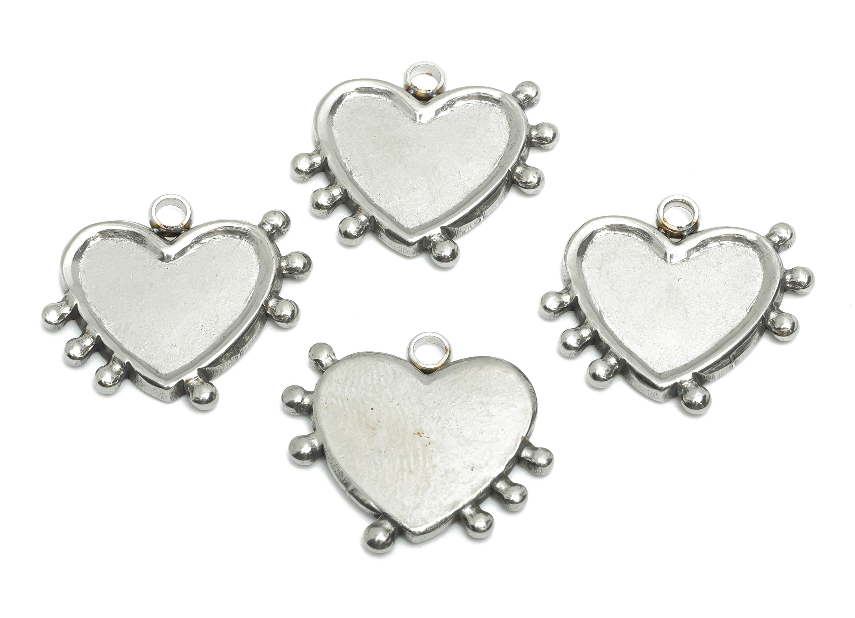 Stainless Steel Heart Charm - Vintage Heart Pendant for Necklace - Romantic Steel Heart Charm - Jewelry Making - 18.8x22.7x2.86mm - SS2203 - DOMEDBAZAAR
