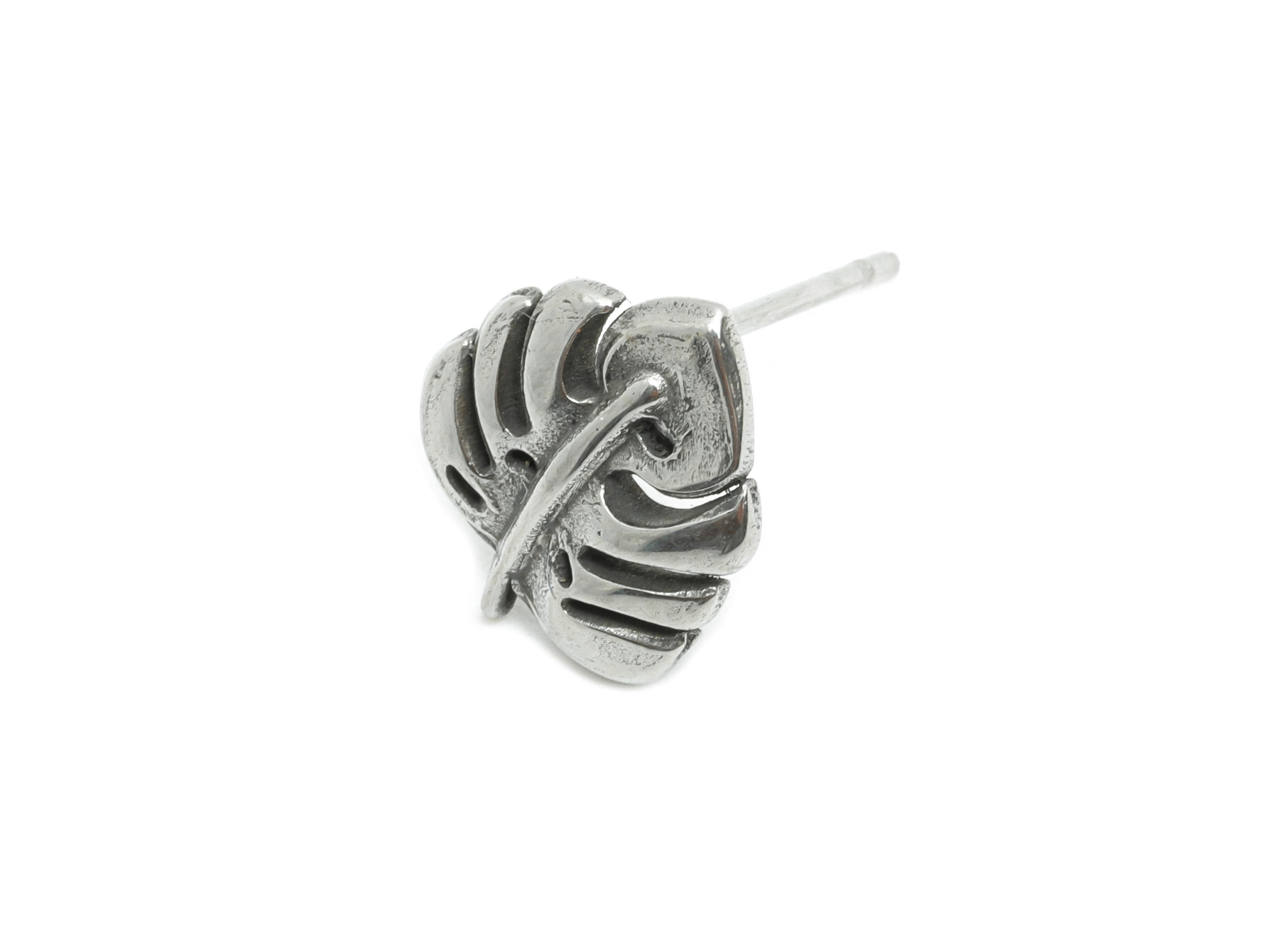 Stainless Steel Monstera Stud - Silver Botanical Leaf Earring Post - Dainty Plant Earring - Spring Bloom Jewelry - 11.78x10x1.75mm - SS2172 - DOMEDBAZAAR