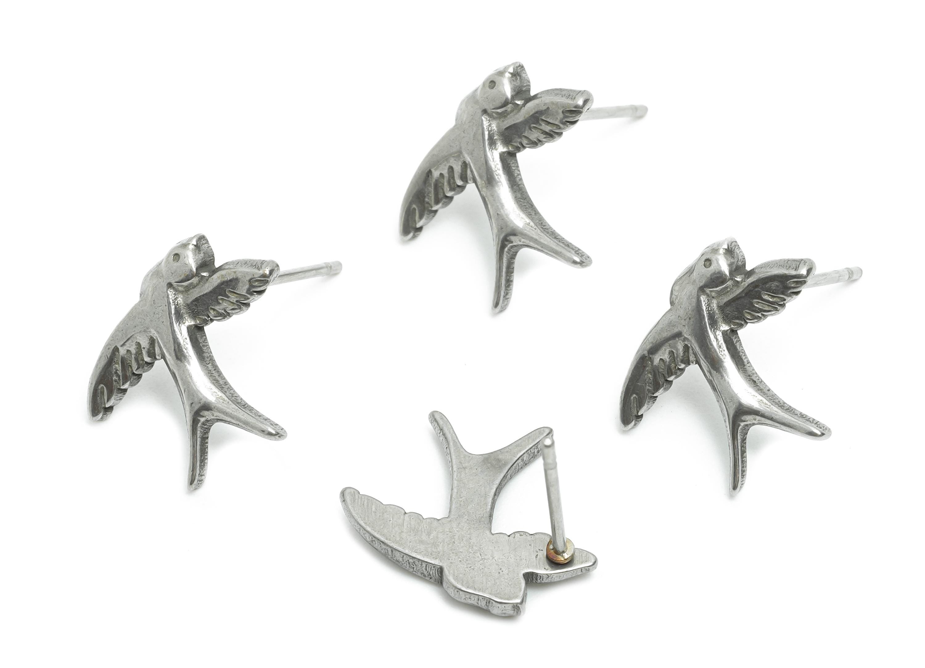 Stainless Steel Swallow Studs - Silver Vintage Bird Earring Posts - Minimalist Animal Earring Stud - Steel Finding - 13x15.38x2mm - SS2167 - DOMEDBAZAAR