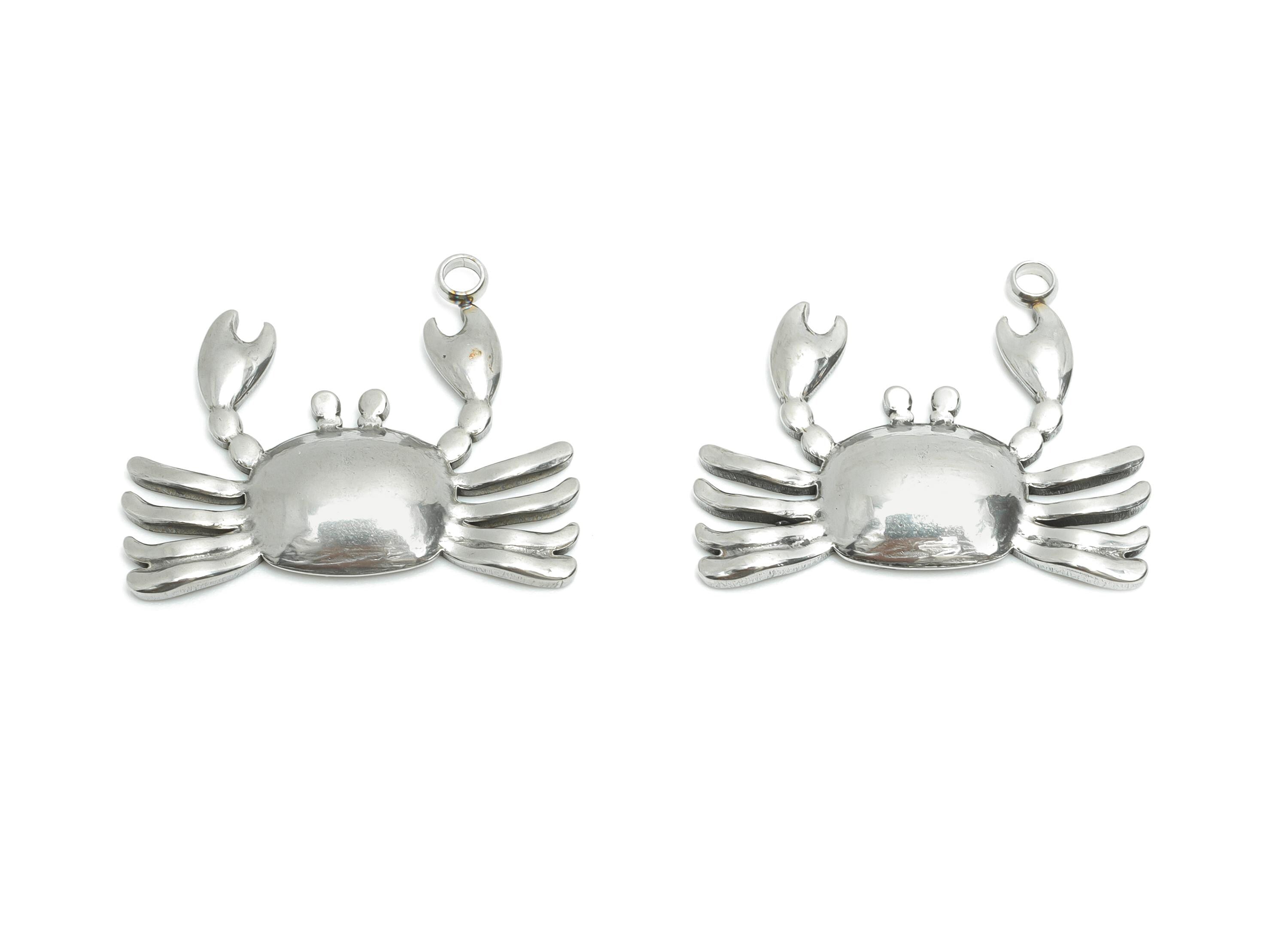 Stainless Steel Crab Studs - Silver Crab Marine Earring Posts - Ocean-Inspired Jewelry - Steel Jewelry Supplies - 19.7x24.66x1.8mm - SS2197 - DOMEDBAZAAR