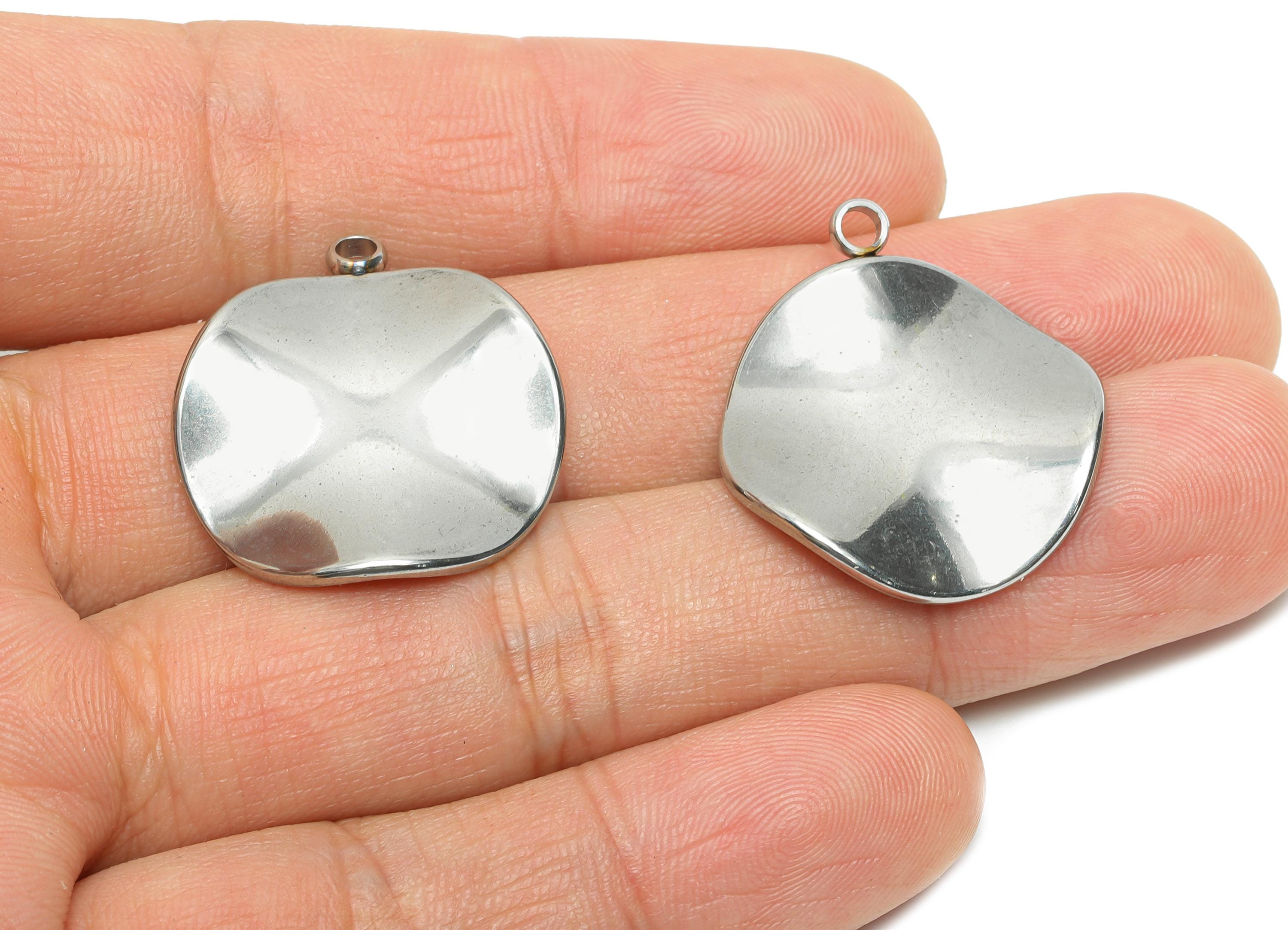 Stainless Steel Wave Pendant - Unique Metal Wave Necklace Pendant - Abstract Handmade Jewelry - Steel Finding - 27.4x23.86x2.15mm - SS2188 - DOMEDBAZAAR