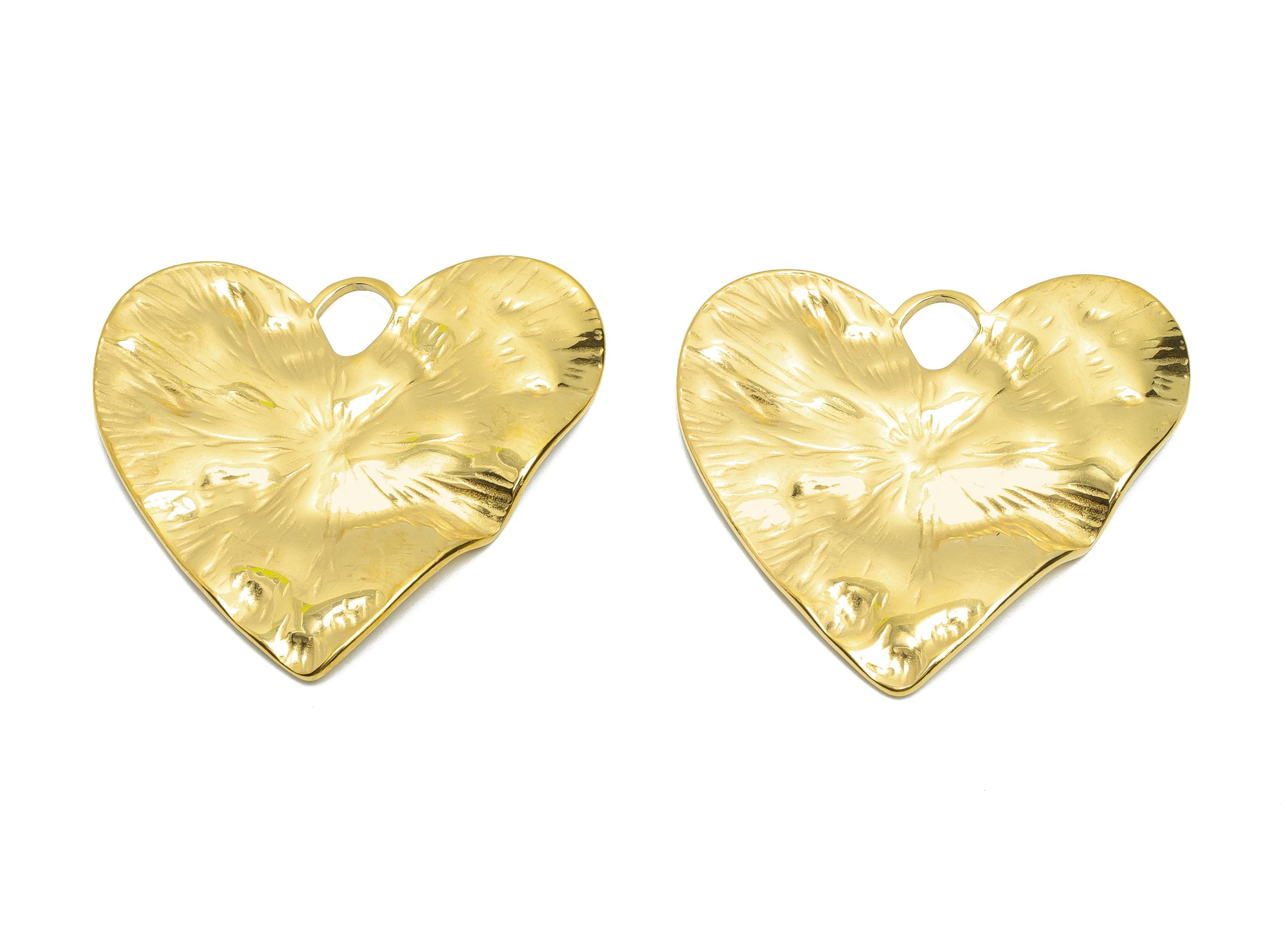 Gold Steel Heart Pendant - Hammered Modern Heart Necklace Pendant - Abstract Heart Jewelry Design - Gold Tone Plated - 33x35x2mm - SS2055G - DOMEDBAZAAR