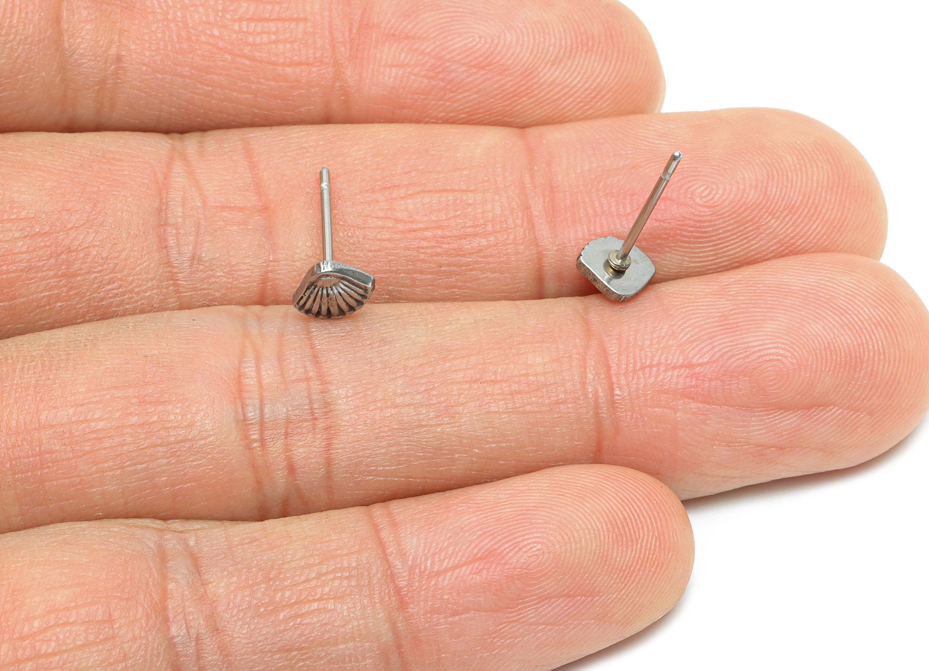 Steel Shell Earring Stud - Mini Simple Shell Earring Post - Beach-Themed Marine Earring Stud - Steel Jewelry Finding - 6.27x5.8x1mm - SS2160 - DOMEDBAZAAR