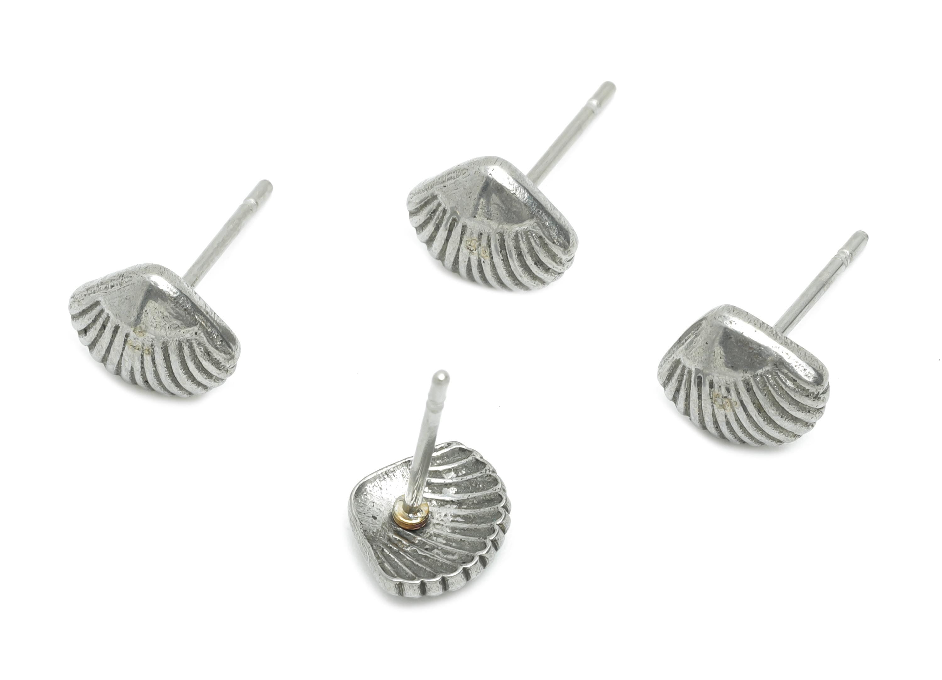 Steel Shell Earring Studs - Small Marine Seashell Earring Post - Rustic Textured Shell Studs - Steel Jewelry Finding - 8x7x2.47mm - SS2166 - DOMEDBAZAAR