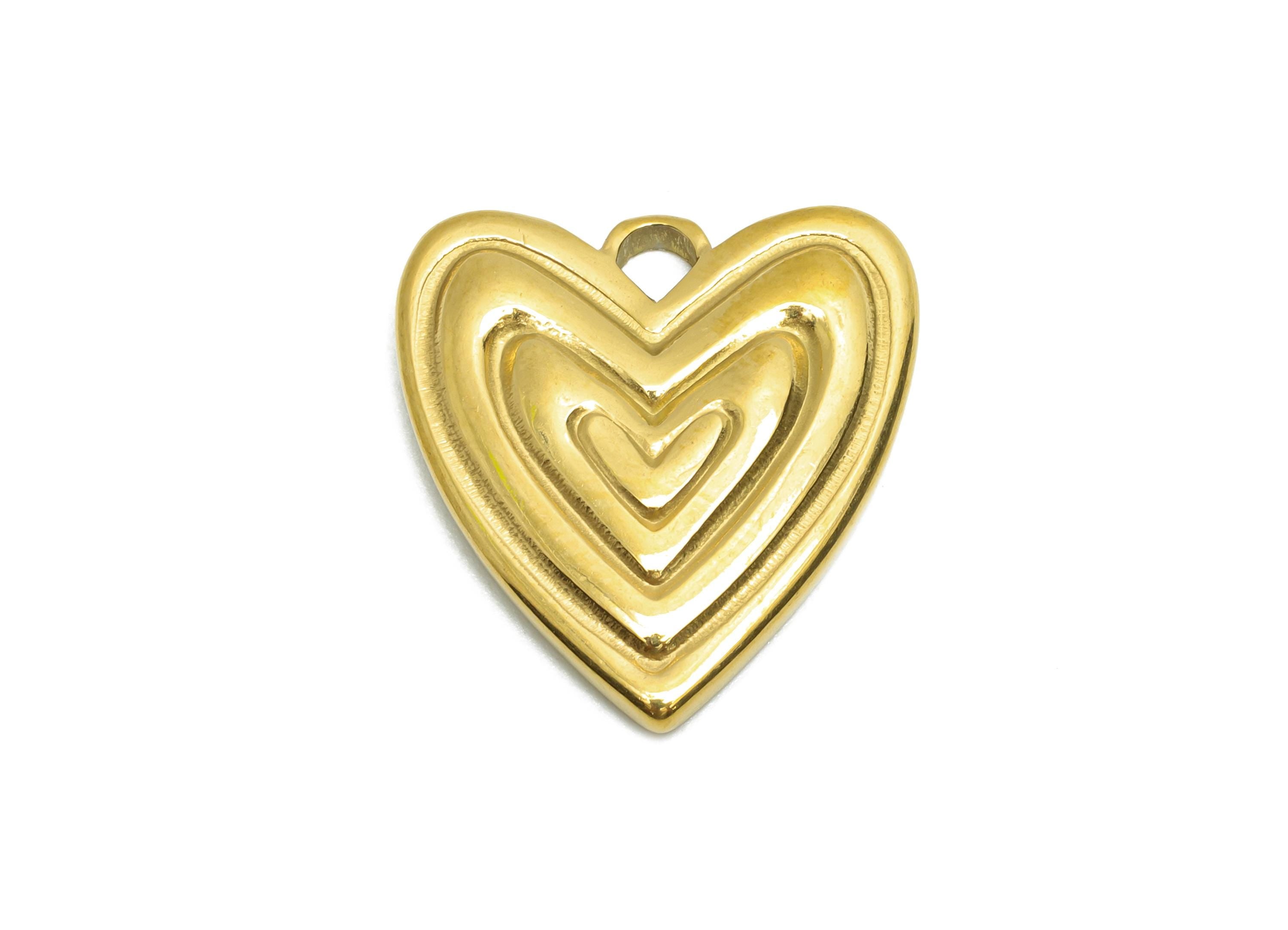 Steel Heart Charm - Elegant Layered Heart Charm - Romantic Gold Heart Pendant - Steel Jewelry - Gold Tone Plated - 18.6x17x2.8mm - SS2057G - DOMEDBAZAAR