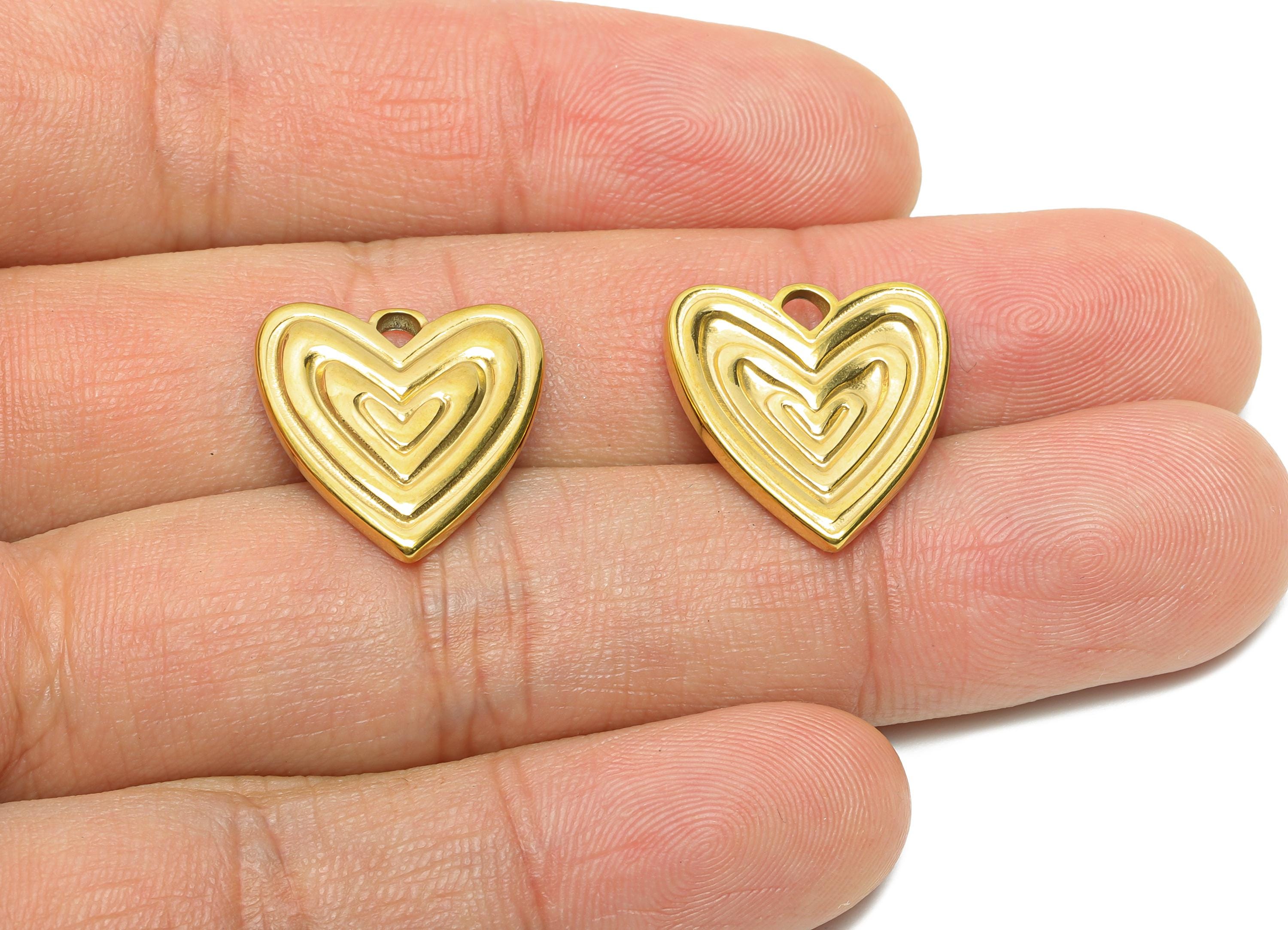 Steel Heart Charm - Elegant Layered Heart Charm - Romantic Gold Heart Pendant - Steel Jewelry - Gold Tone Plated - 18.6x17x2.8mm - SS2057G - DOMEDBAZAAR
