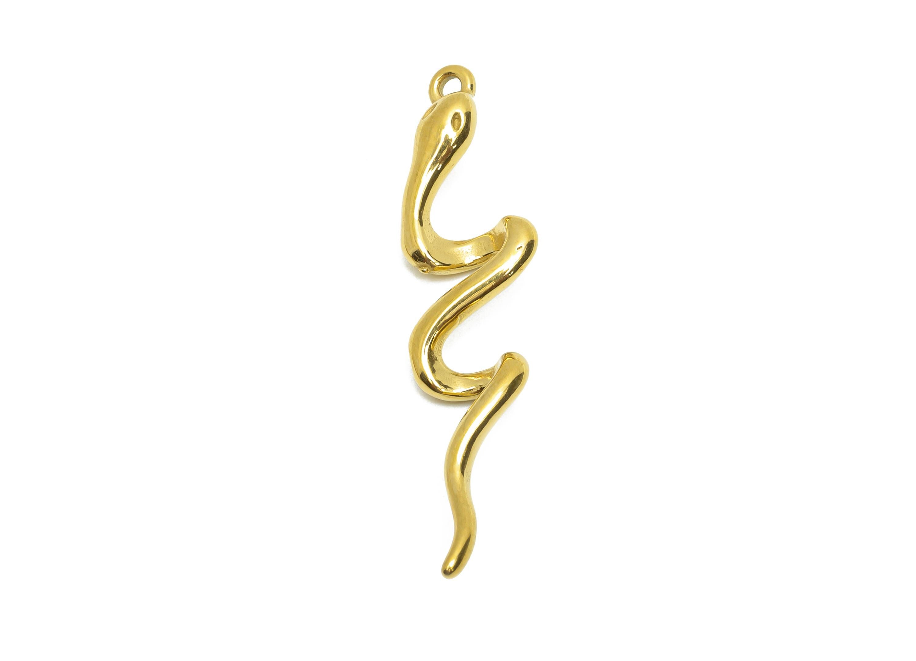 Gold Steel Snake Charms - Steel Curved Snake Pendant - Sleek Snake Necklace Charm - Steel Jewelry - Gold Tone Plated - 40x9x4.91mm - SS2054G - DOMEDBAZAAR