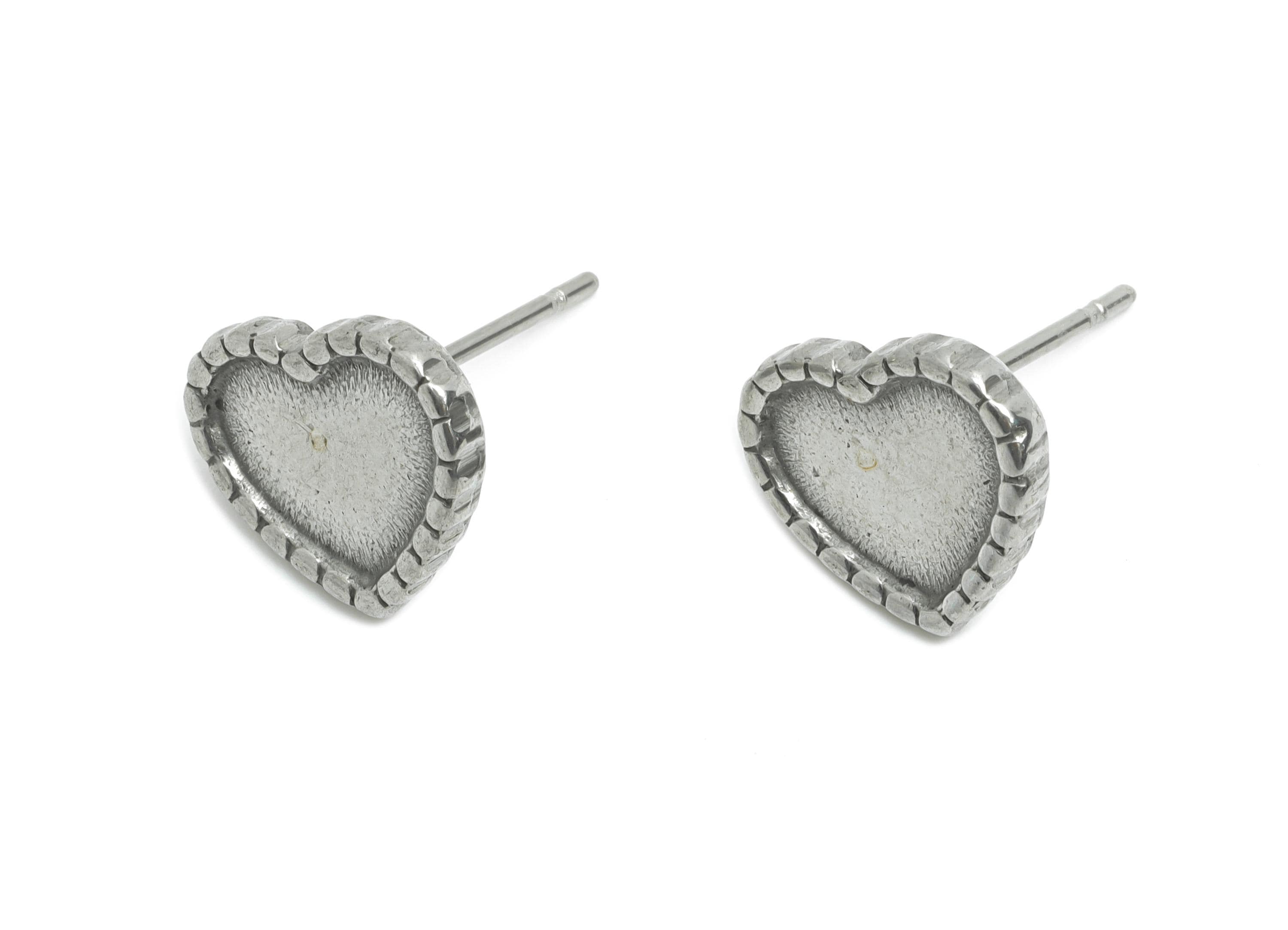 Heart Bezel Stud Earring - Steel Vintage Earring Post - Romantic Handmade Jewelry - Earring for Personalized Creations - 12x10x1mm - SS2149 - DOMEDBAZAAR