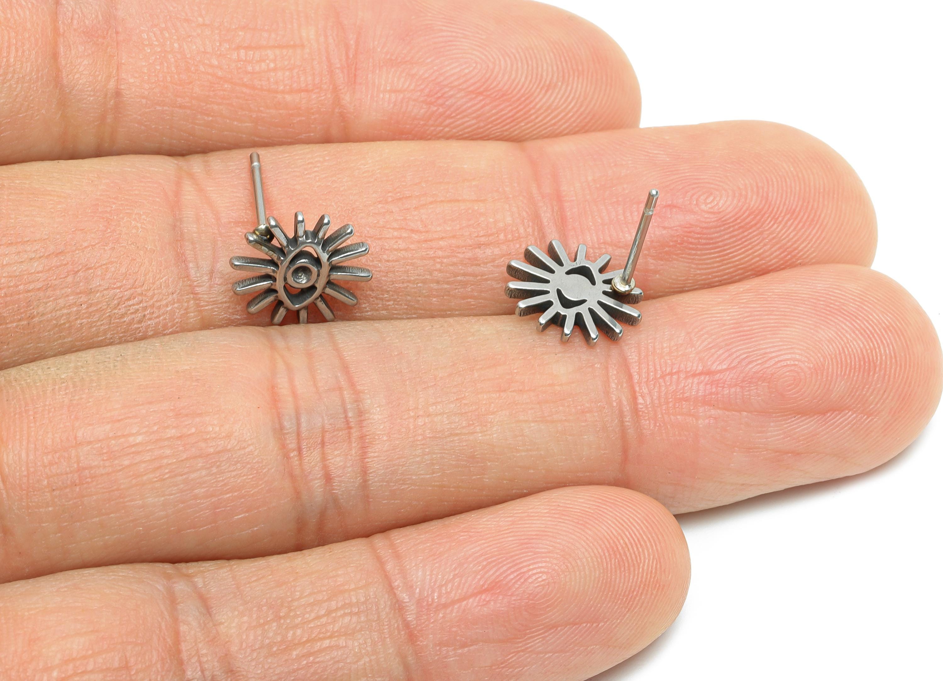 Sunburst Earrings Stud Earring - Steel Celestial Earring Post - Handmade Small Cabochon Earring - Eye motif Stud Earring - 9x10x1mm - SS2153 - DOMEDBAZAAR