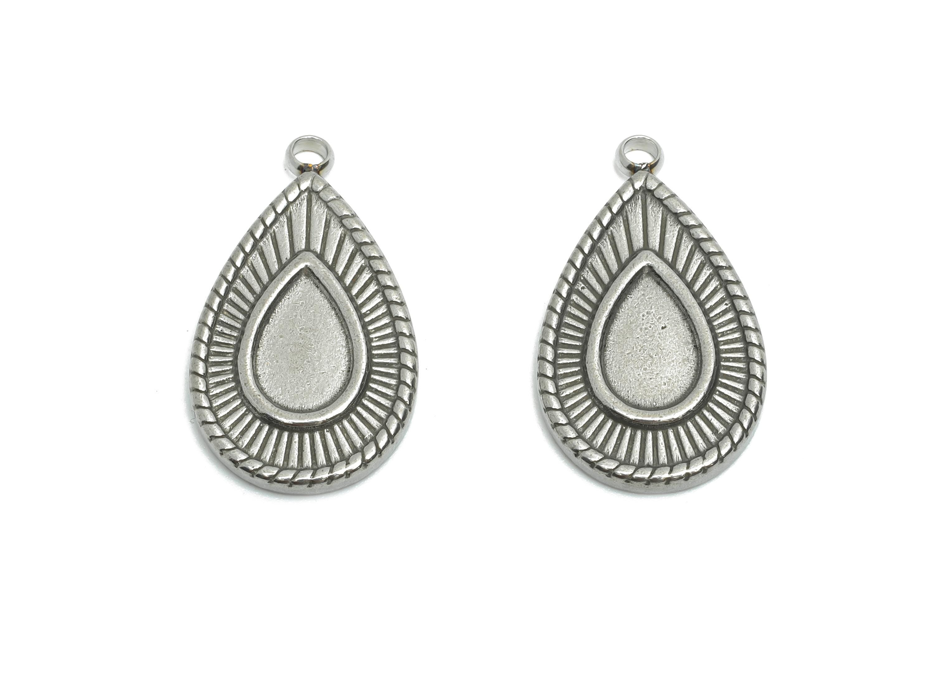 Steel Teardrop Charms - Elegant Drop Pendant for Necklace - Antique Sunburst Drop Charms - DIY Jewelry Supplies - 22.84x13.28x2mm - SS2201 - DOMEDBAZAAR