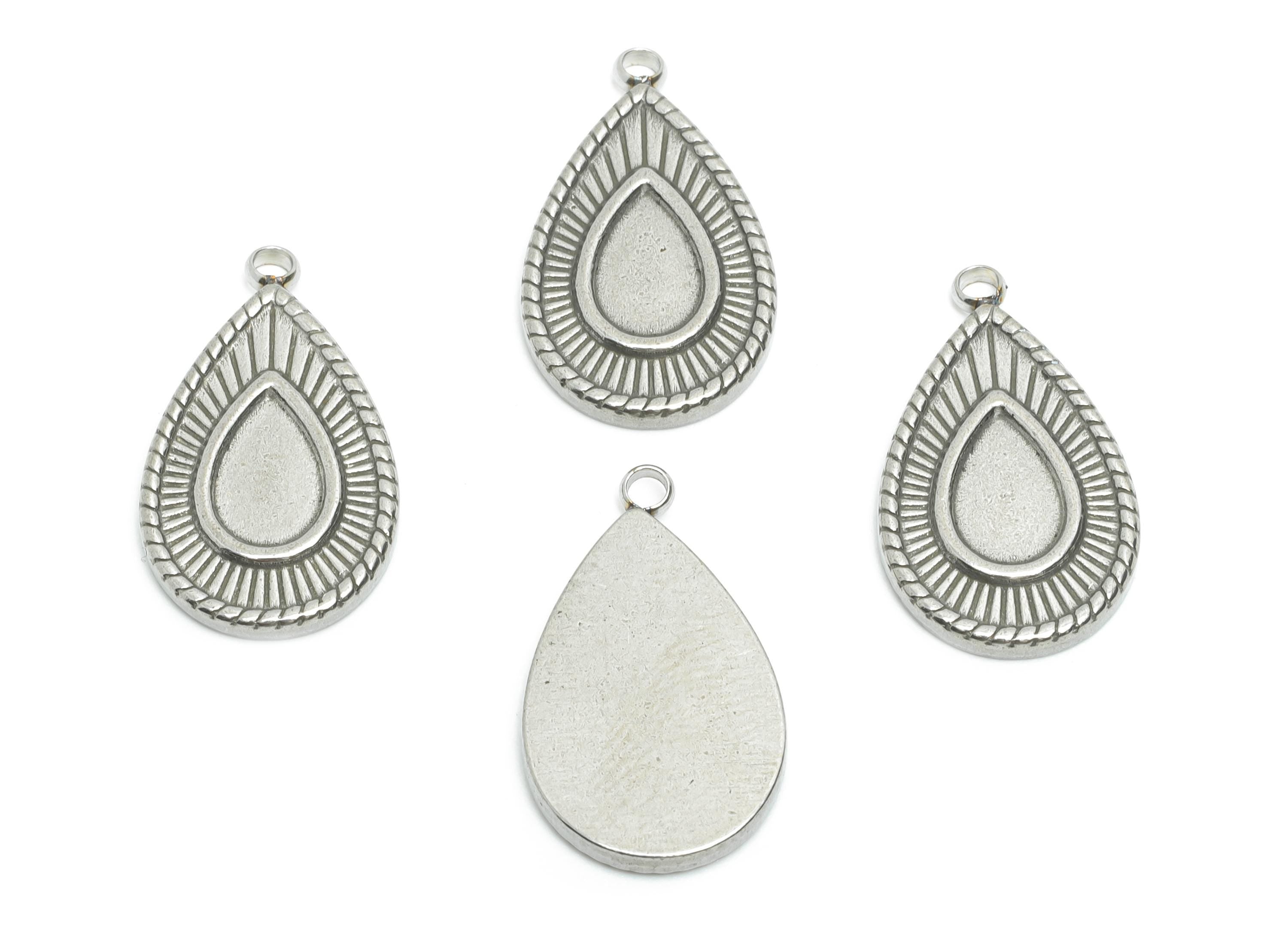 Steel Teardrop Charms - Elegant Drop Pendant for Necklace - Antique Sunburst Drop Charms - DIY Jewelry Supplies - 22.84x13.28x2mm - SS2201 - DOMEDBAZAAR