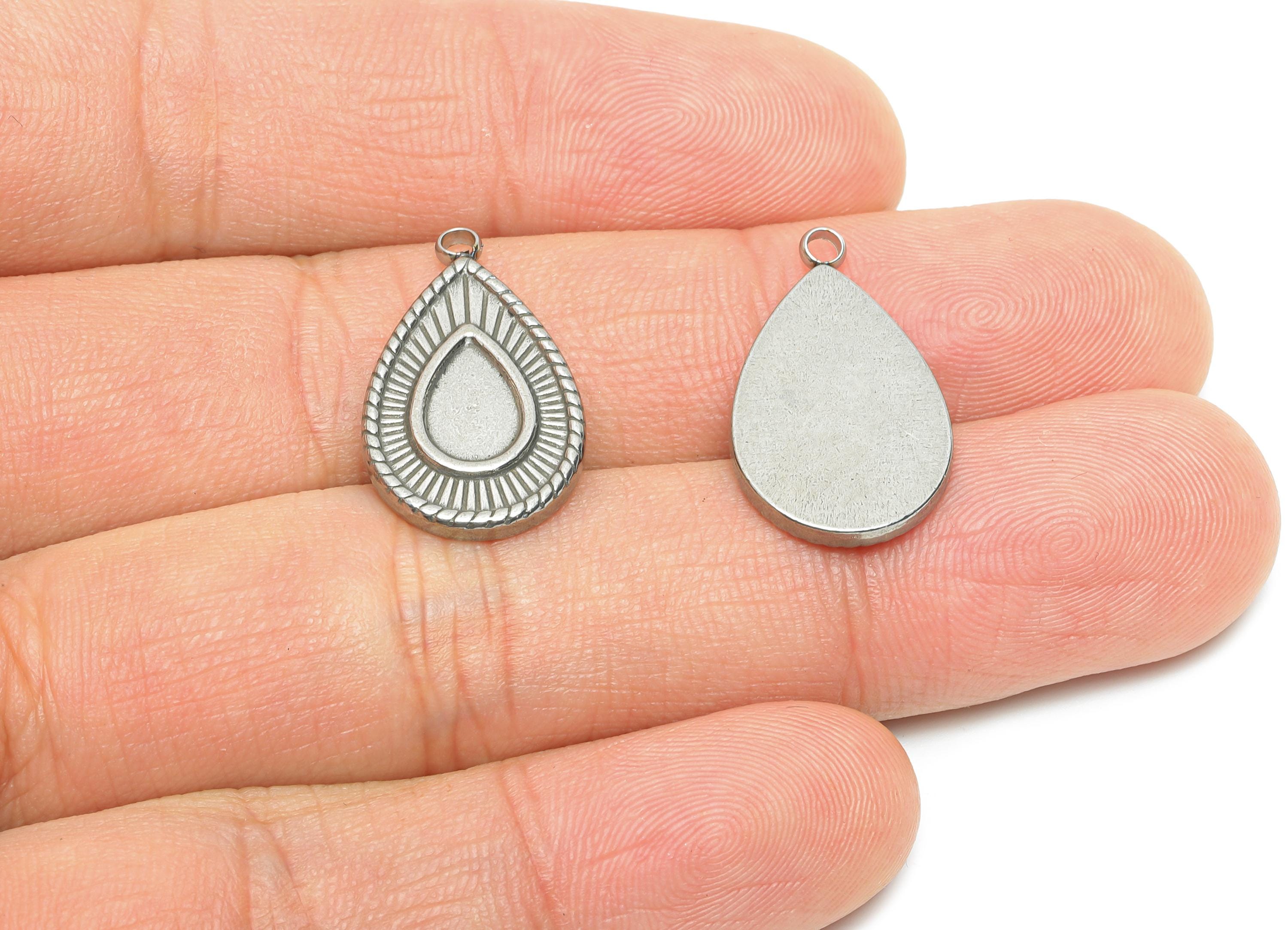 Steel Teardrop Charms - Elegant Drop Pendant for Necklace - Antique Sunburst Drop Charms - DIY Jewelry Supplies - 22.84x13.28x2mm - SS2201 - DOMEDBAZAAR
