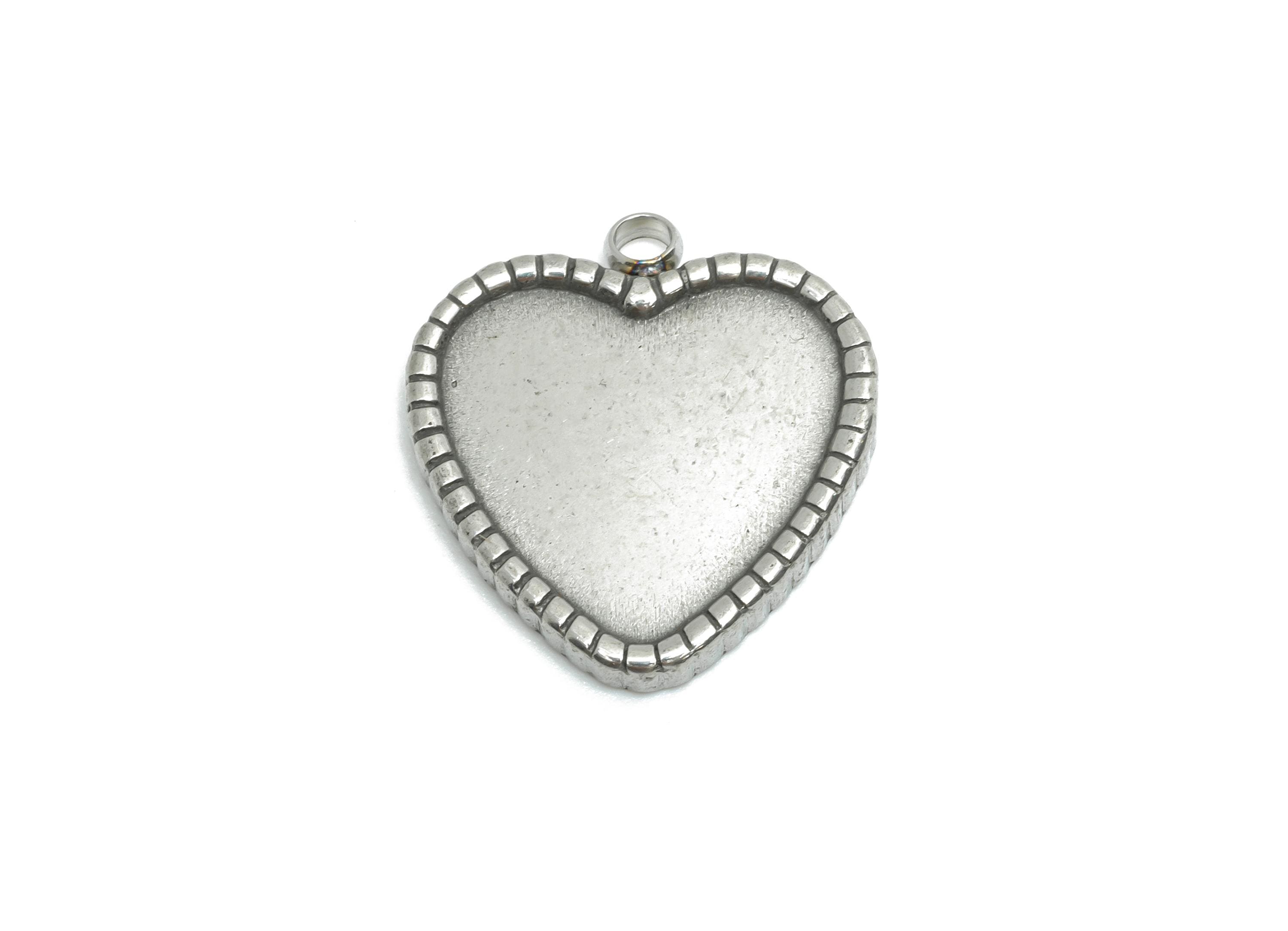 Steel Heart Pendant - Antique Silver Valentine Charms - Timeless Heart Jewelry Accessories - Steel Findings - 18.28x16.86x2.12mm - SS2204 - DOMEDBAZAAR