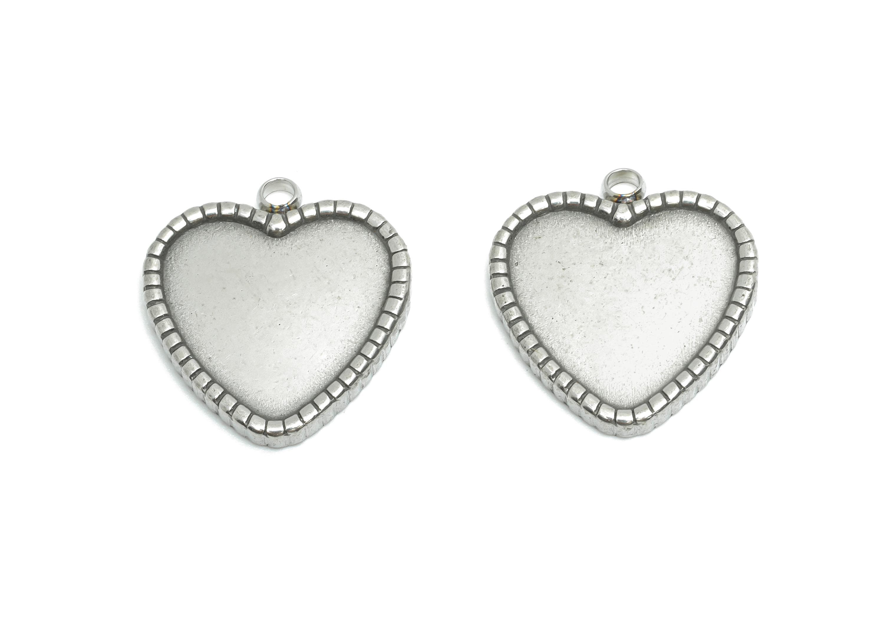 Steel Heart Pendant - Antique Silver Valentine Charms - Timeless Heart Jewelry Accessories - Steel Findings - 18.28x16.86x2.12mm - SS2204 - DOMEDBAZAAR