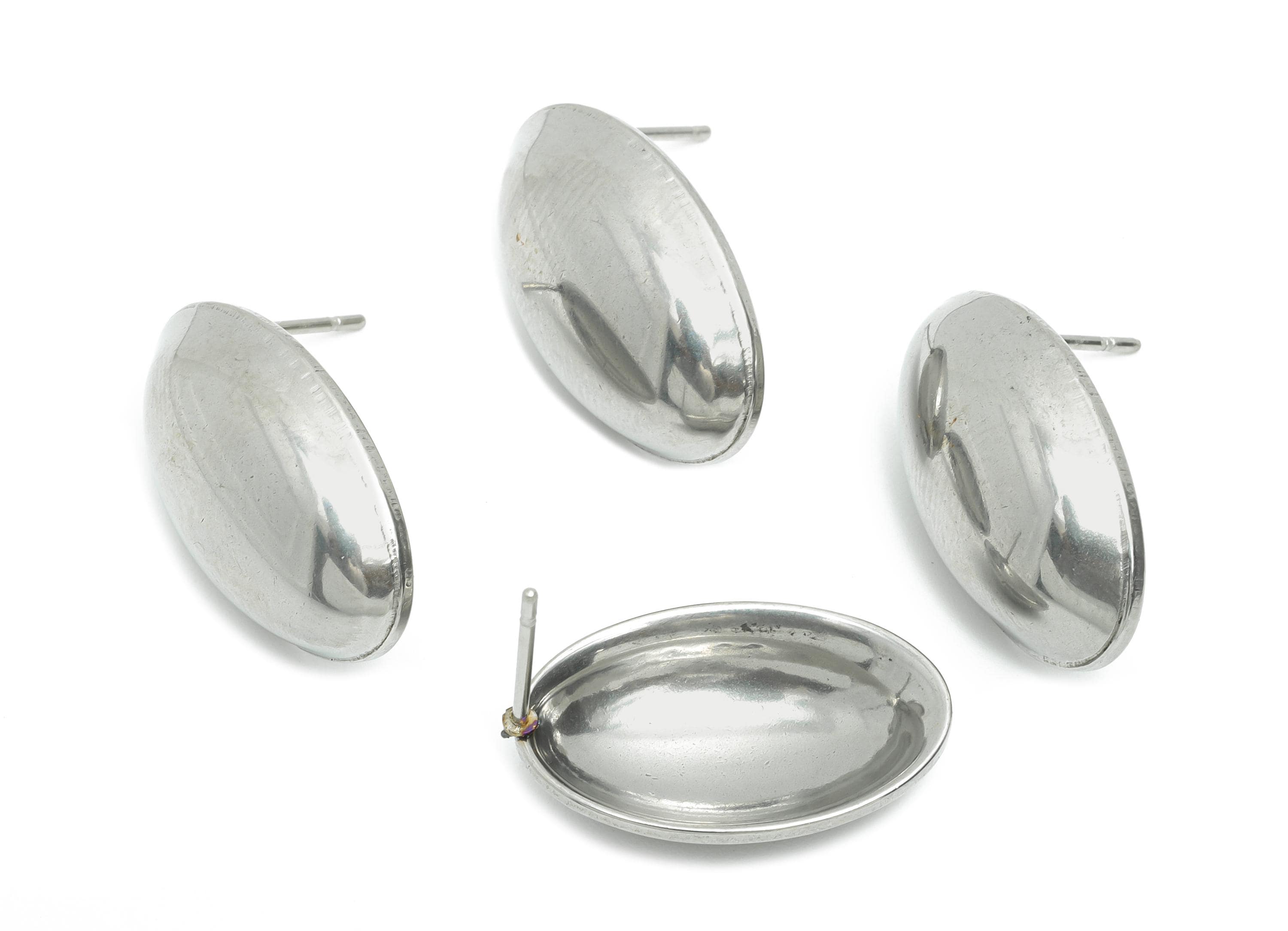 Steel Oval Earring Stud - Minimalist Cabochon Stud Earring - Handmade Jewelry Supplies - Shiny Metal Stud Earring - 21x13x5.08mm - SS2181 - DOMEDBAZAAR