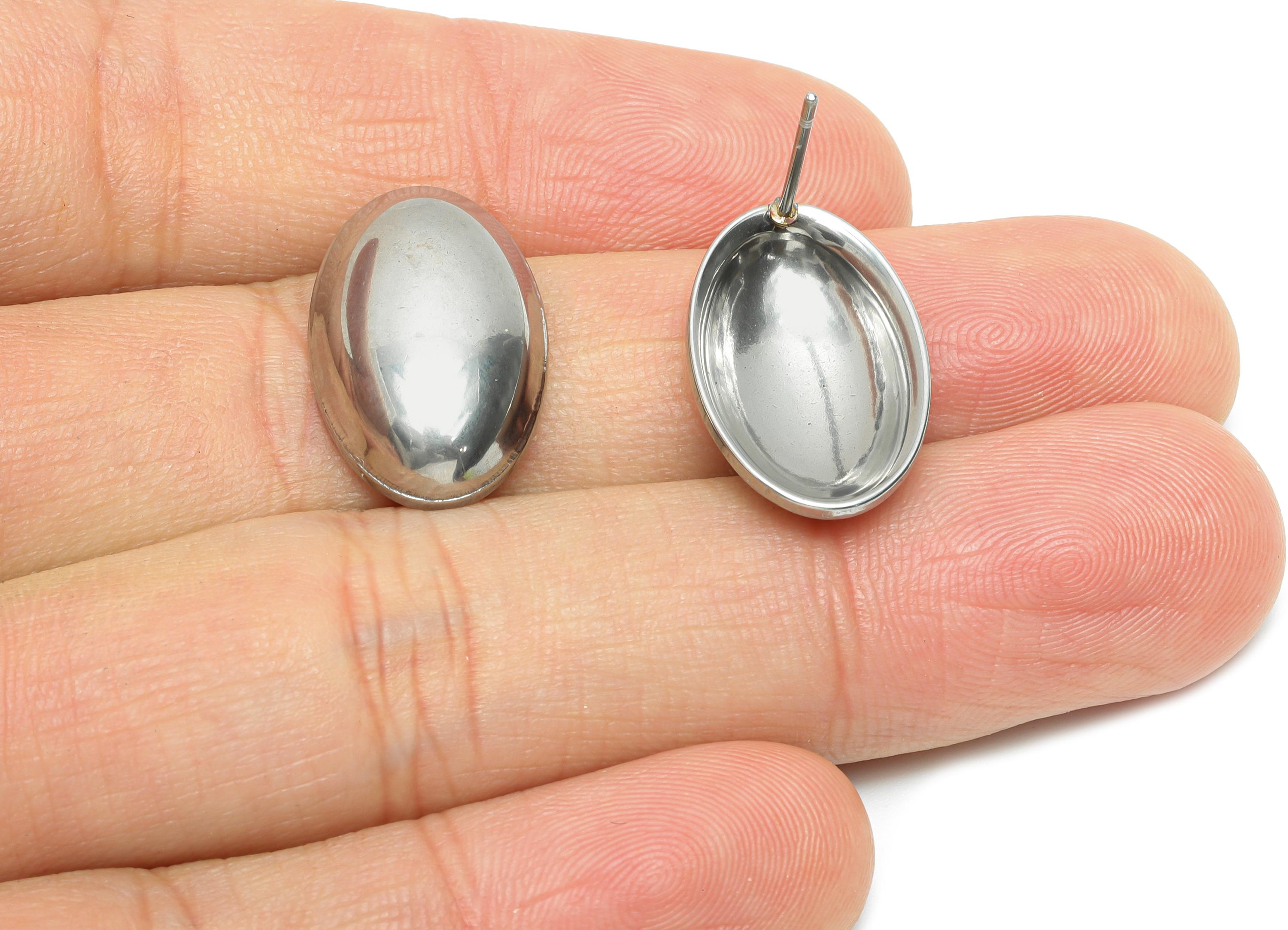 Steel Oval Earring Stud - Minimalist Cabochon Stud Earring - Handmade Jewelry Supplies - Shiny Metal Stud Earring - 21x13x5.08mm - SS2181 - DOMEDBAZAAR