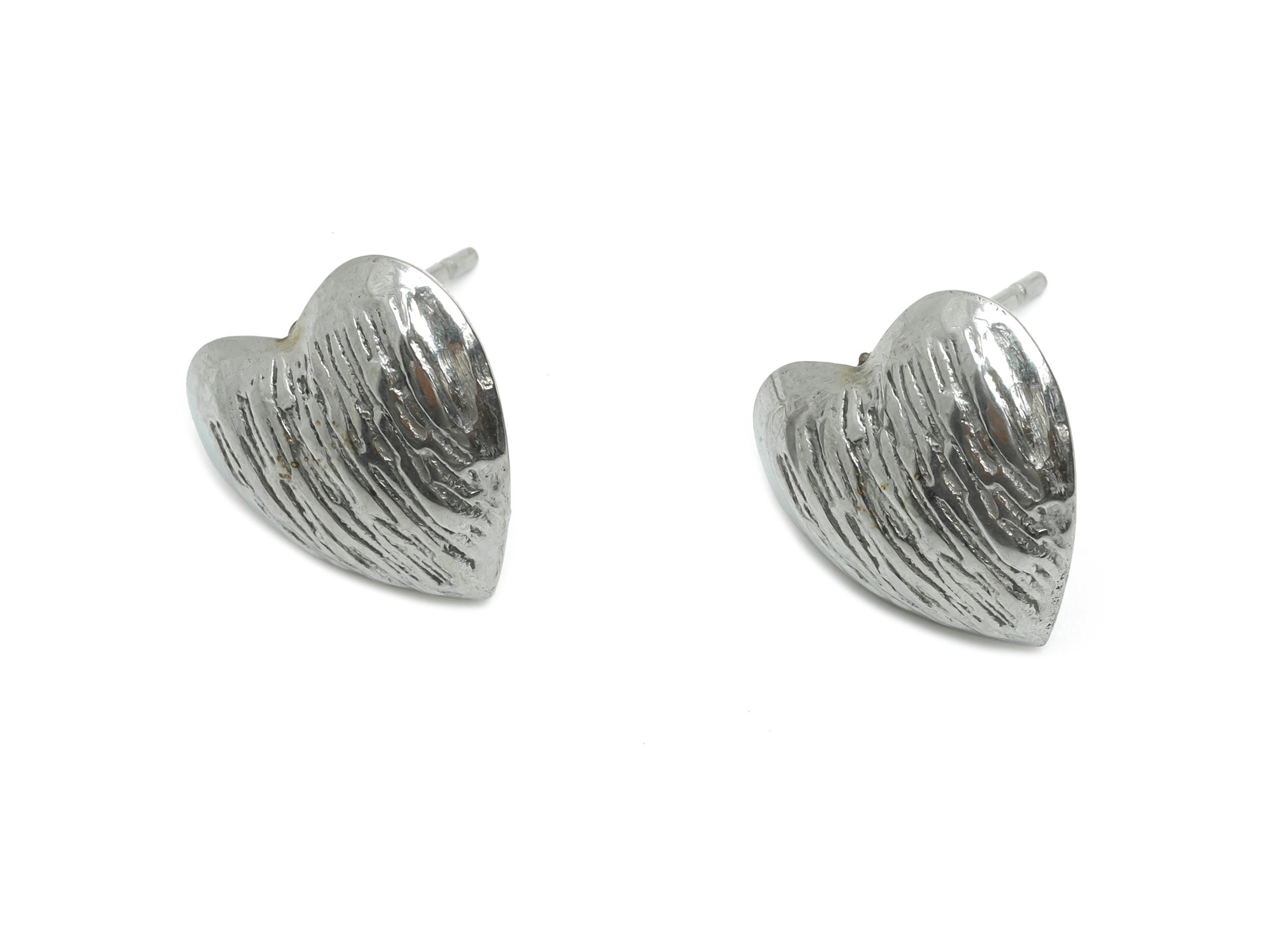 Steel Heart Earring Studs - Small Textured Heart Earring Post - Rustic Textured Heart Studs - Steel Jewelry Finding - 12x12x3.61mm - SS2171 - DOMEDBAZAAR