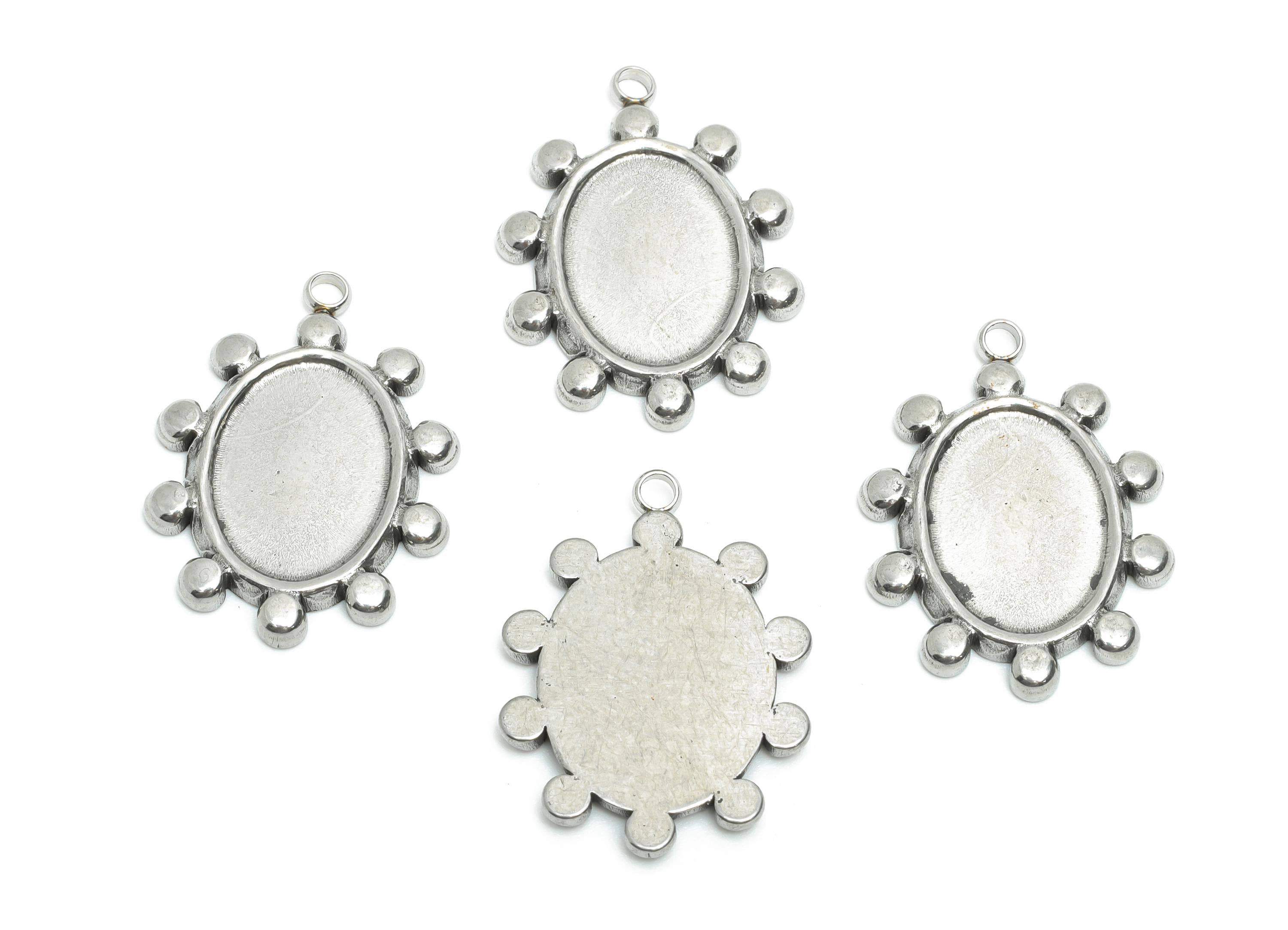 Steel Oval Charms - Bohemian Silver Geometric Necklace Charm - Unique Handmade Jewelry Finding - Steel Component - 24x17.55x2.08mm - SS2187 - DOMEDBAZAAR