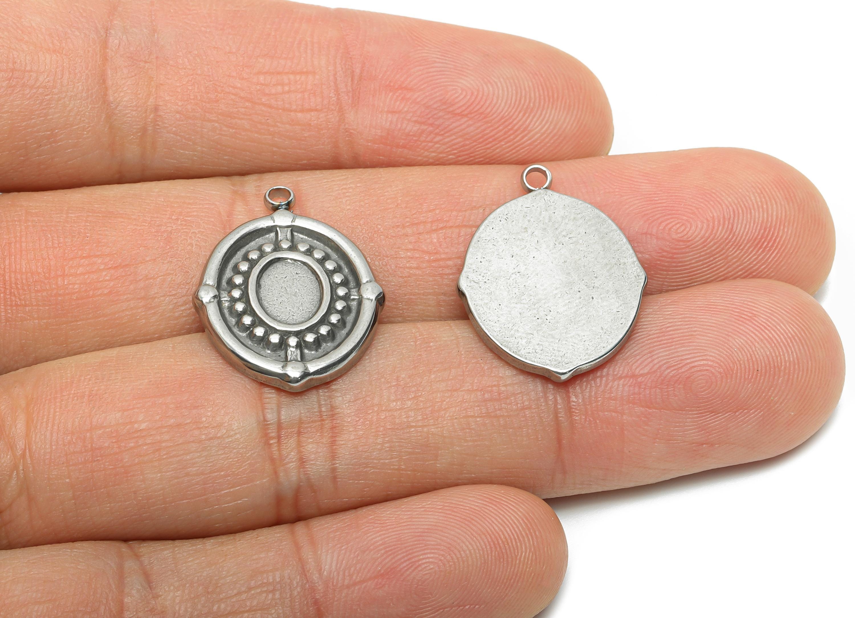 Steel Oval Charms - Vintage Silver Geometric Necklace Pendant - Elegant Handmade Metal Jewelry - Steel Findings - 23x17.3x2.23mm - SS2199 - DOMEDBAZAAR