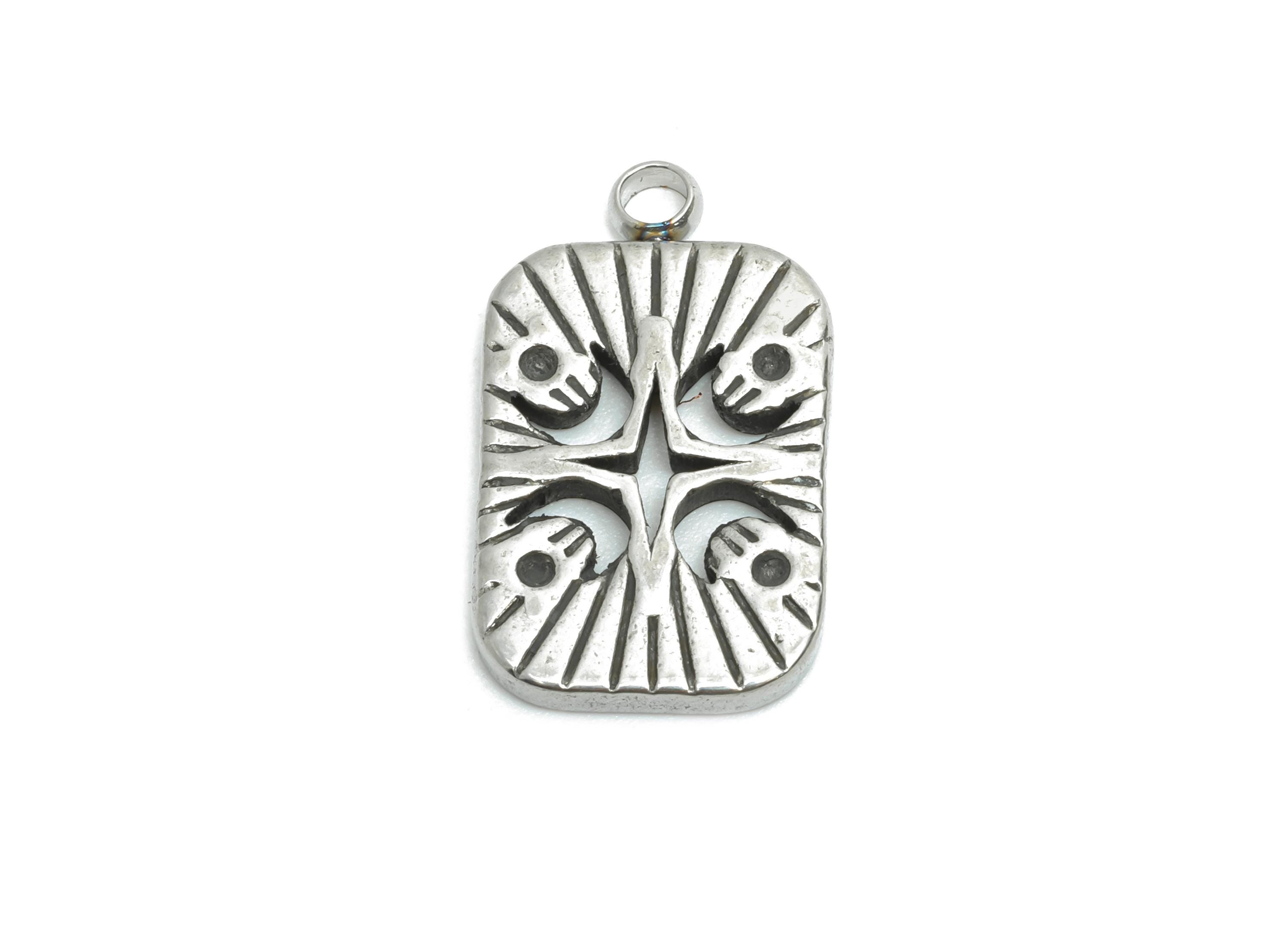 Steel Rectangle Charm - Vintage Geometric Moon Necklace Pendant - Rustic Silver Talisman Pendant - Steel Finding - 17.8x10.59x1.7mm - SS2200 - DOMEDBAZAAR