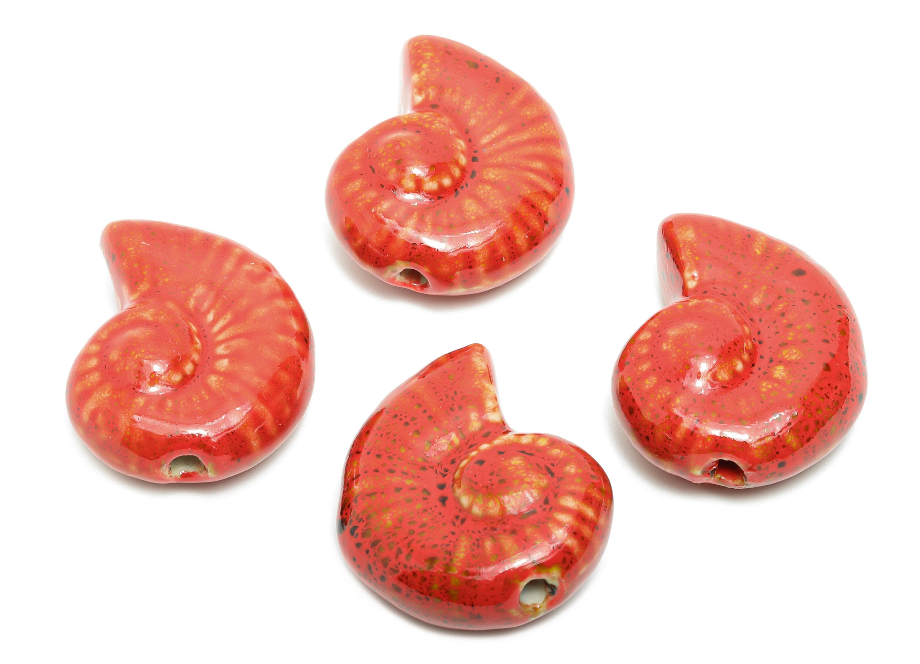 Glazed Ceramic Conch Beads - Craft Large Spiral Beads for Necklace - Marine Life Beads - Handmade Jewelry Making - 41.85x32x16.9mm - NS2803 - DOMEDBAZAAR