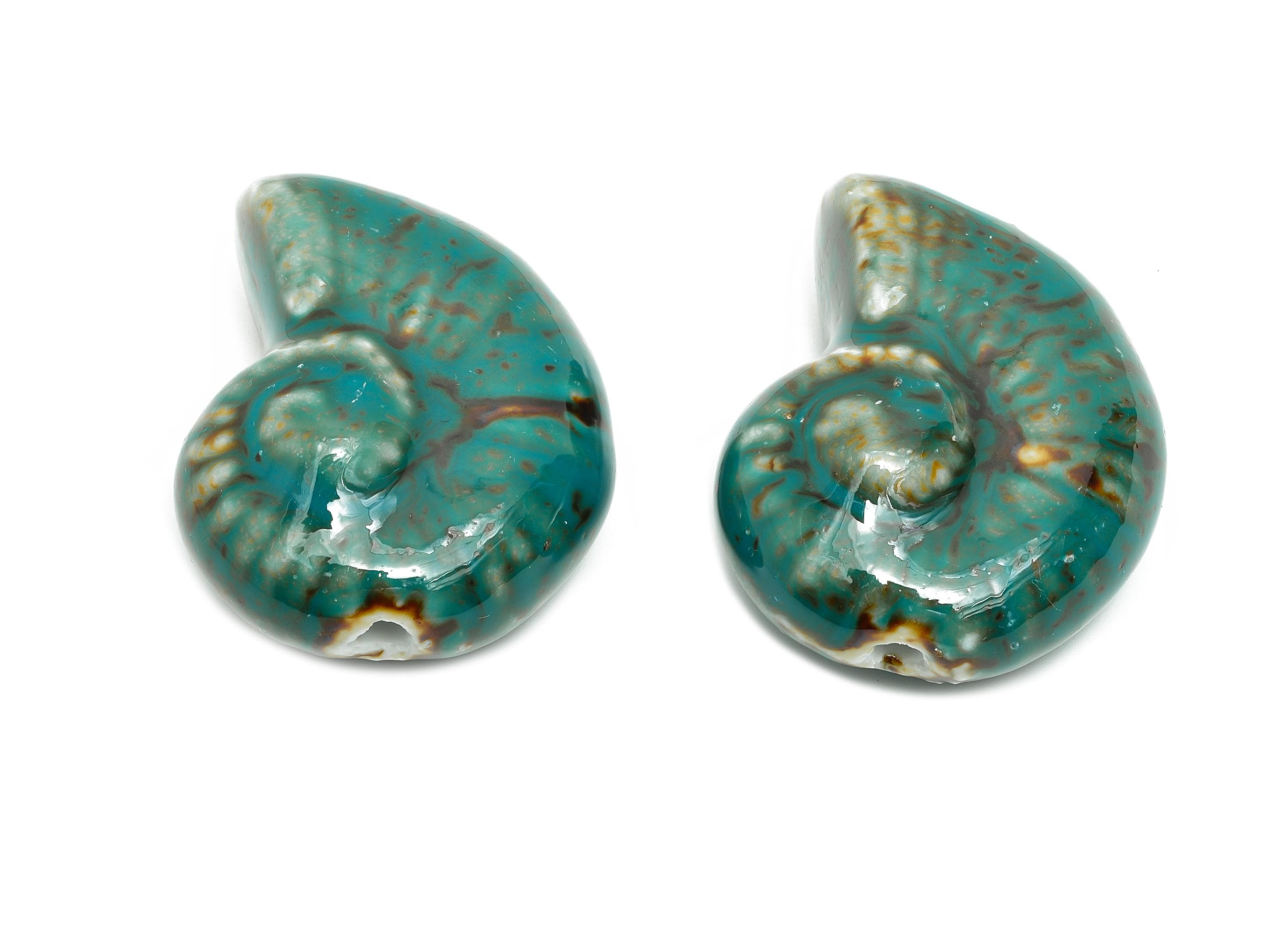 Glazed Ceramic Conch Bead - Craft Large Spiral Beads for Necklace - Bold Marine Life Beads - Handmade Jewelry Making - 39x32.9x17mm - NS2804 - DOMEDBAZAAR