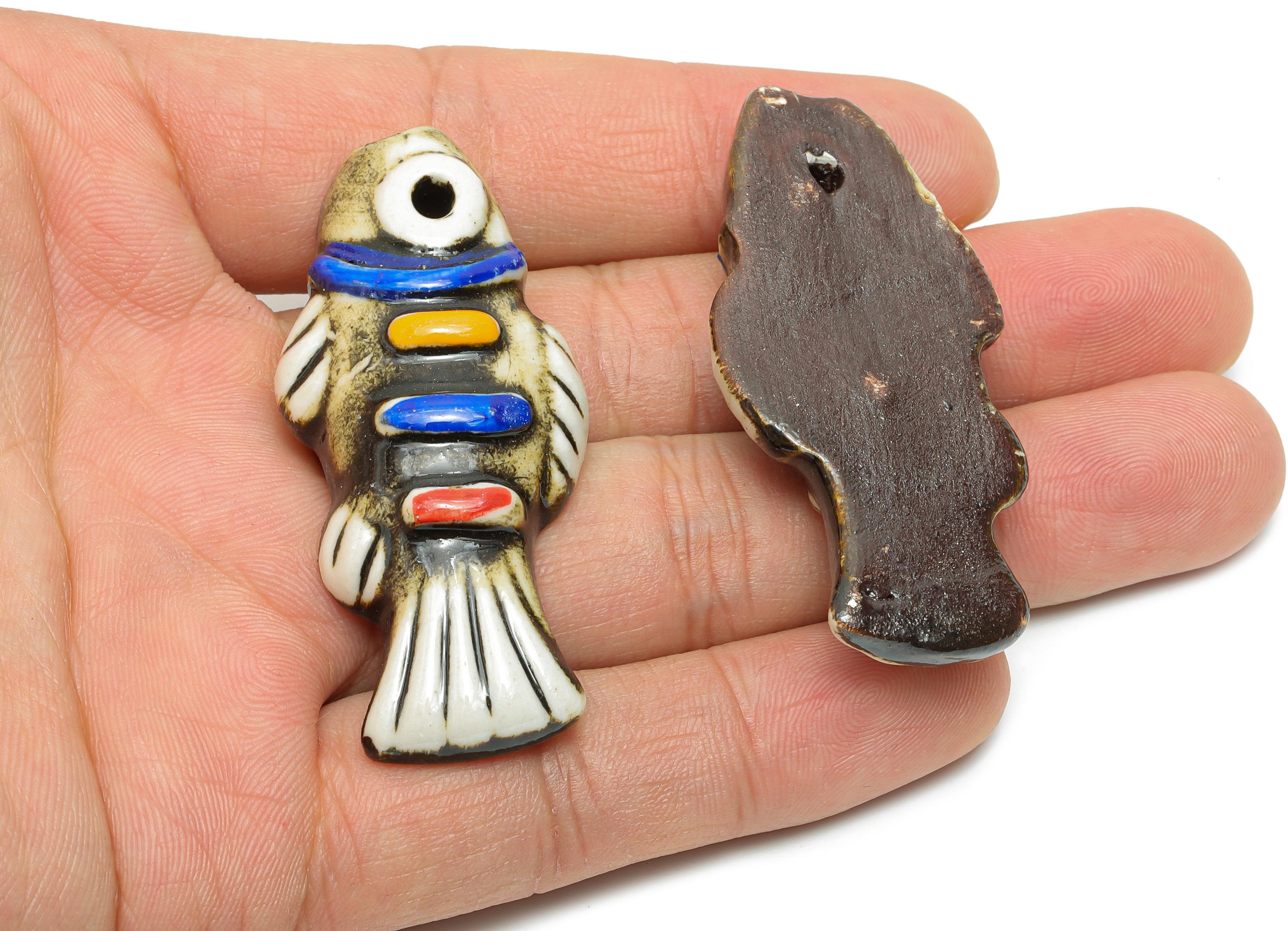 Glazed Ceramic Fish Beads - Craft Beads for Necklace Pendant - Marine Life Beads - Cute Bead for DIY Jewelry - 55x24x10.86mm - NS2792 - DOMEDBAZAAR
