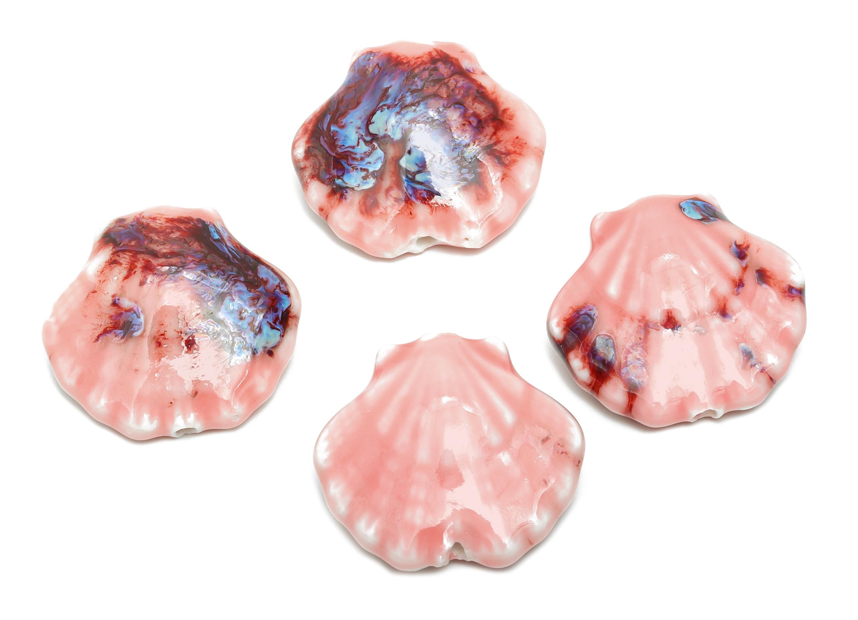 Ceramic Seashell Bead - Textured Handmade Bead - Bohemian Beach-Themed Jewelry - Handmade Bead for Jewelry Making - 25x27x11.1mm - NS2859C - DOMEDBAZAAR