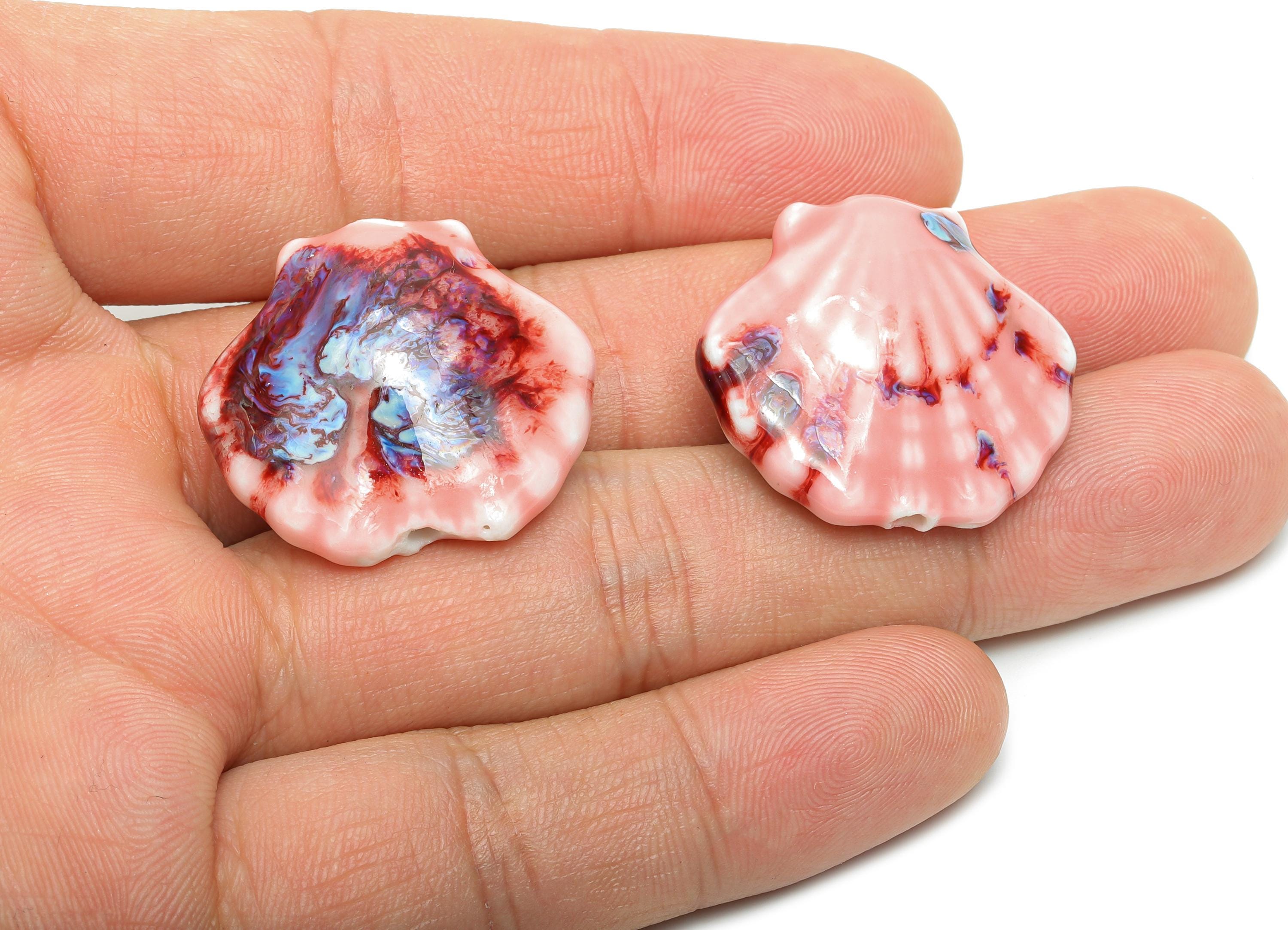 Ceramic Seashell Bead - Textured Handmade Bead - Bohemian Beach-Themed Jewelry - Handmade Bead for Jewelry Making - 25x27x11.1mm - NS2859C - DOMEDBAZAAR