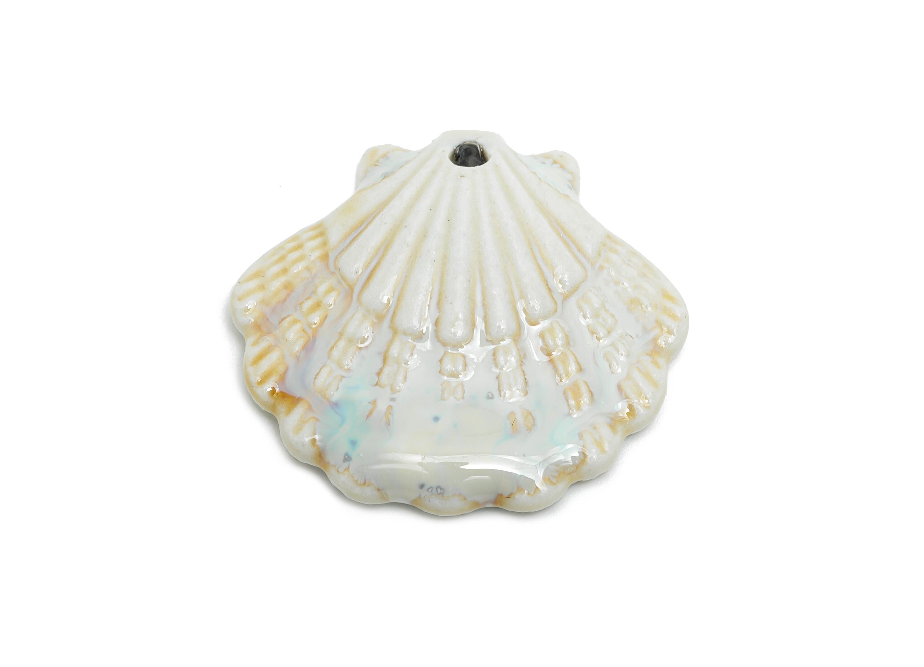 Ceramic Seashell Bead - Textured Coastal Handmade Bead - Sea Life Ceramic Pendant - Handmade Nautical Shell Charm - 28x30x6.17mm - NS2776B - DOMEDBAZAAR